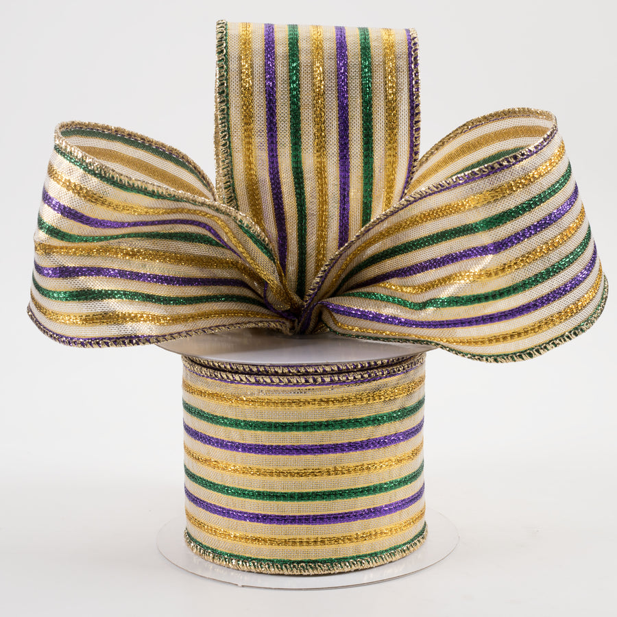 2.5" Woven Stripe Ribbon: Mardi Gras (10 Yards) Lifestyle Photo
