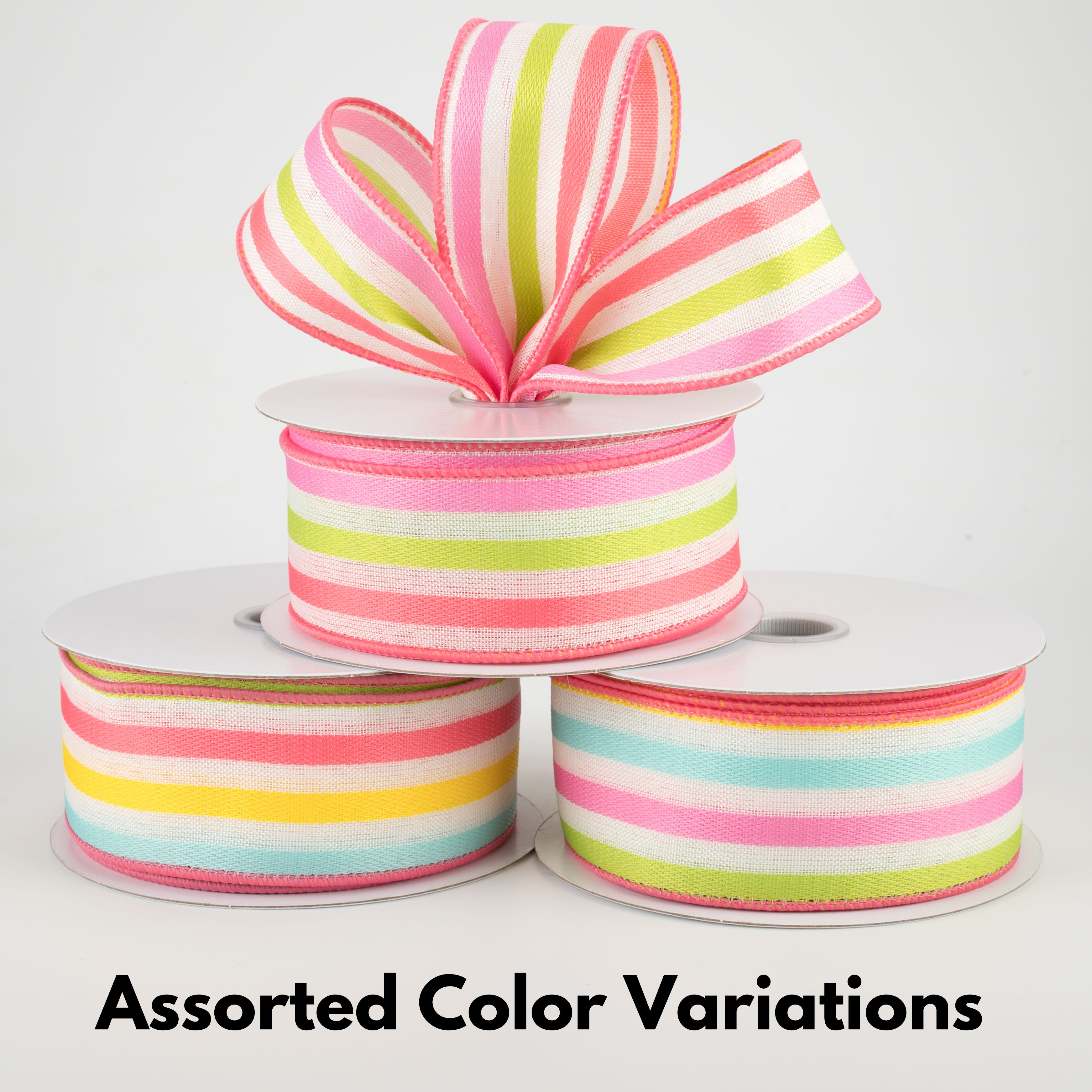 1.5" Woven Stripes Ribbon: Pink, Lime, Yellow, Aqua (10 Yard Lifestyle Photo