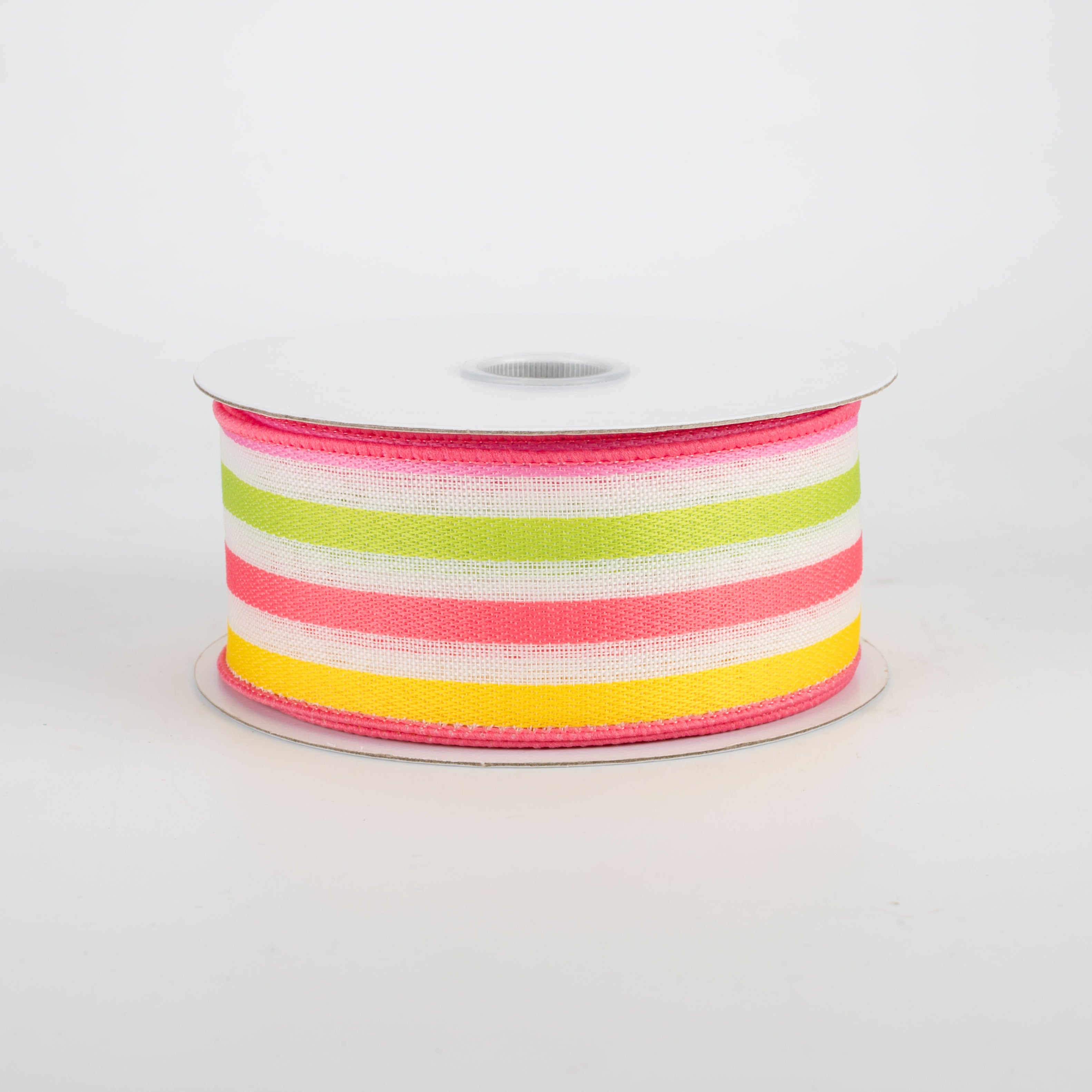 1.5" Woven Stripes Ribbon: Pink, Lime, Yellow, Aqua (10 Yard