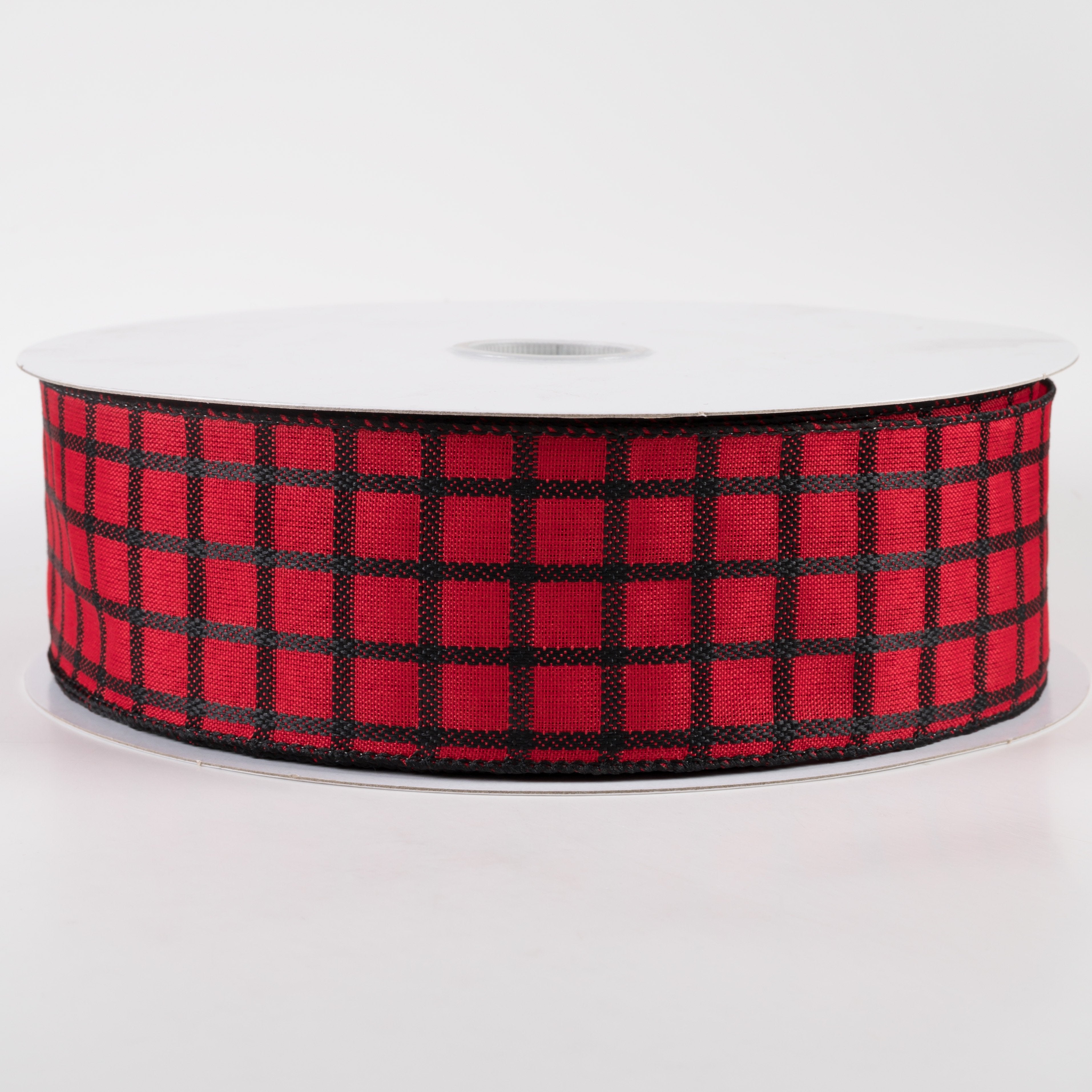 2.5" Woven Trellis Ribbon: Black on Red (50 Yards)