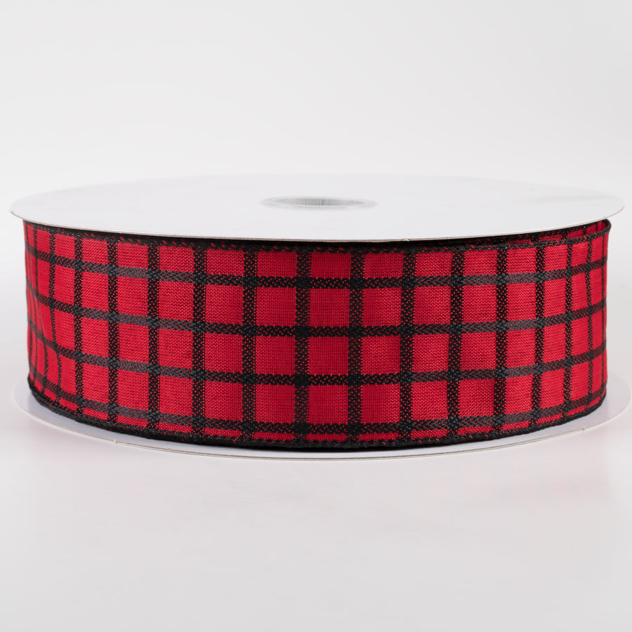 2.5" Woven Trellis Ribbon: Black on Red (50 Yards)