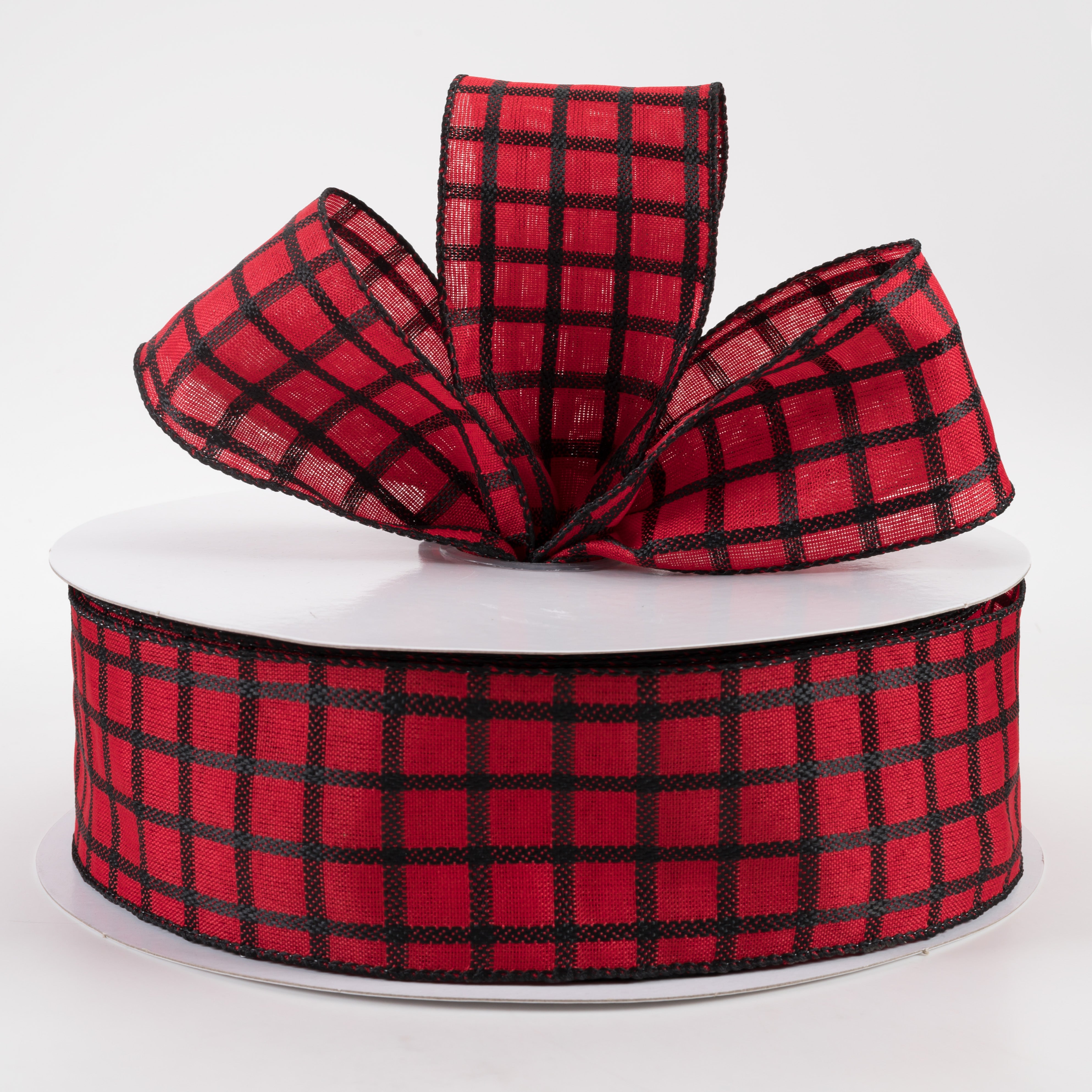 2.5" Woven Trellis Ribbon: Black on Red (50 Yards) Lifestyle Photo