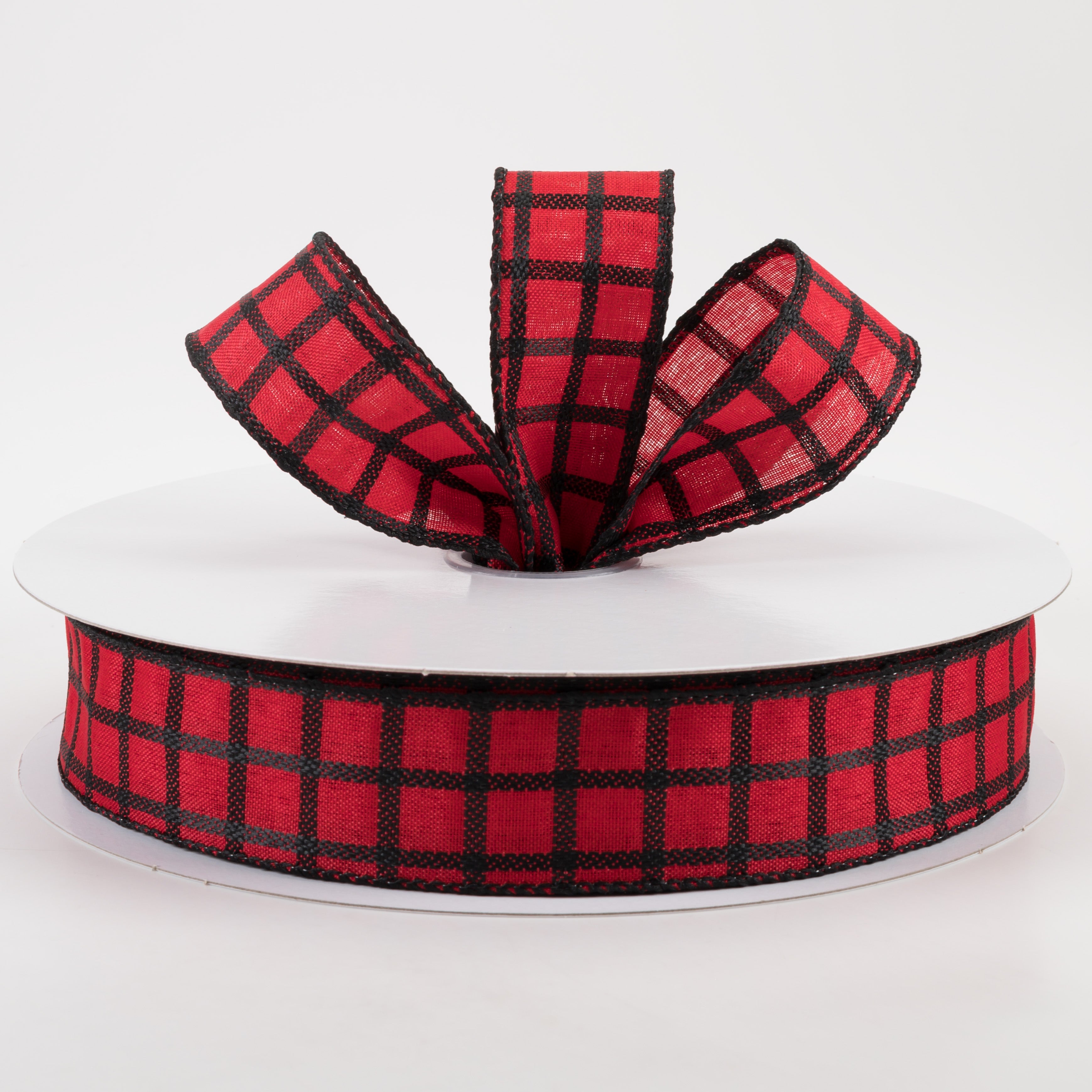 1.5" Woven Trellis Ribbon: Black on Red (50 Yards) Lifestyle Photo