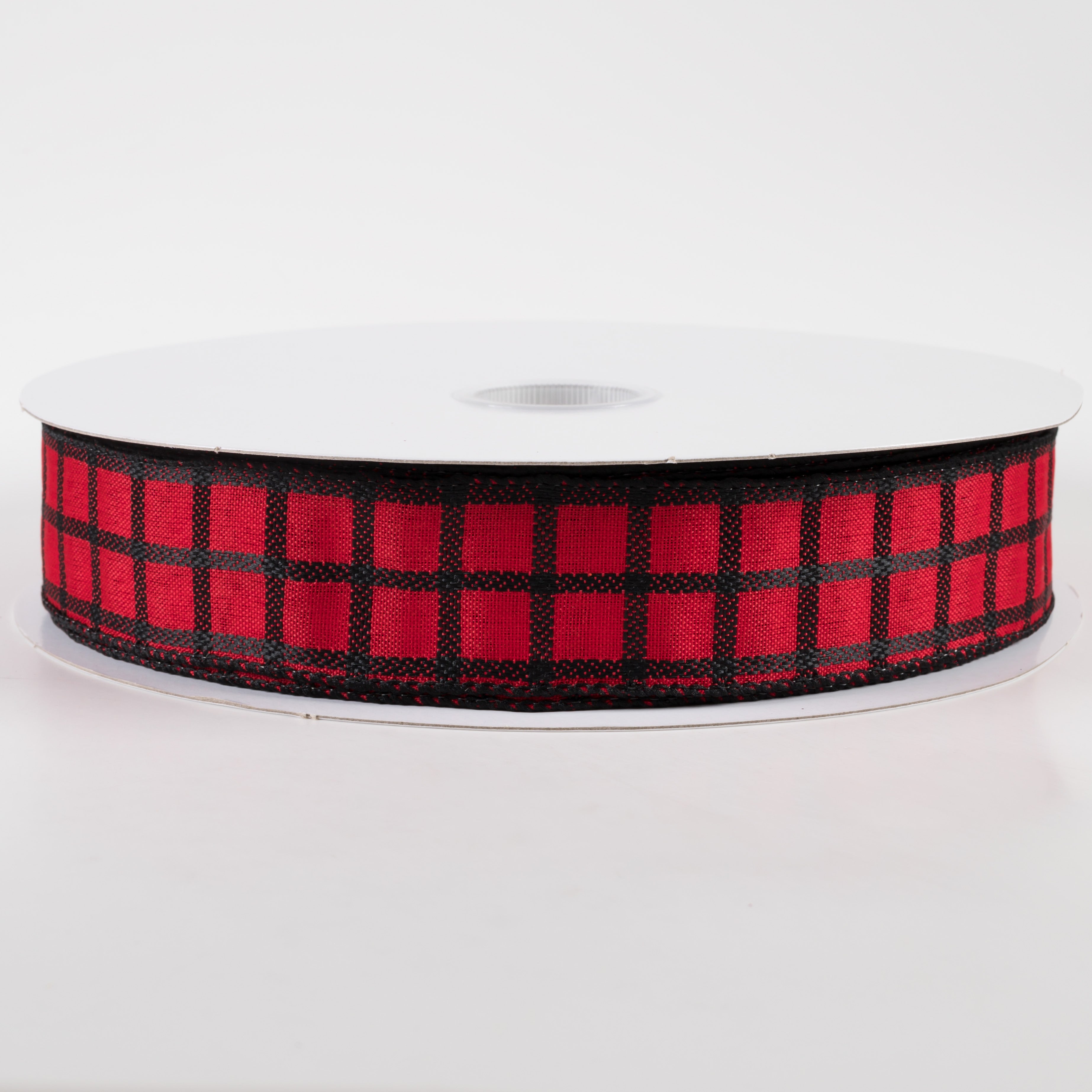 1.5" Woven Trellis Ribbon: Black on Red (50 Yards)