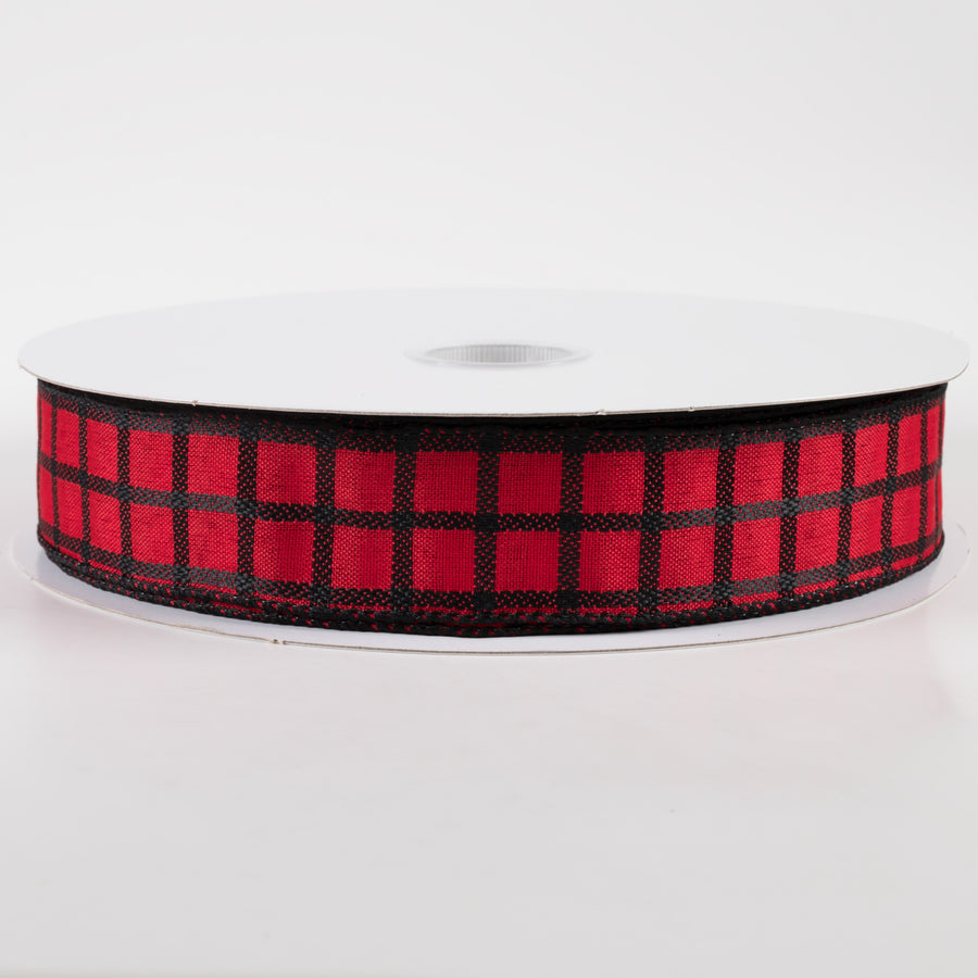 1.5" Woven Trellis Ribbon: Black on Red (50 Yards)
