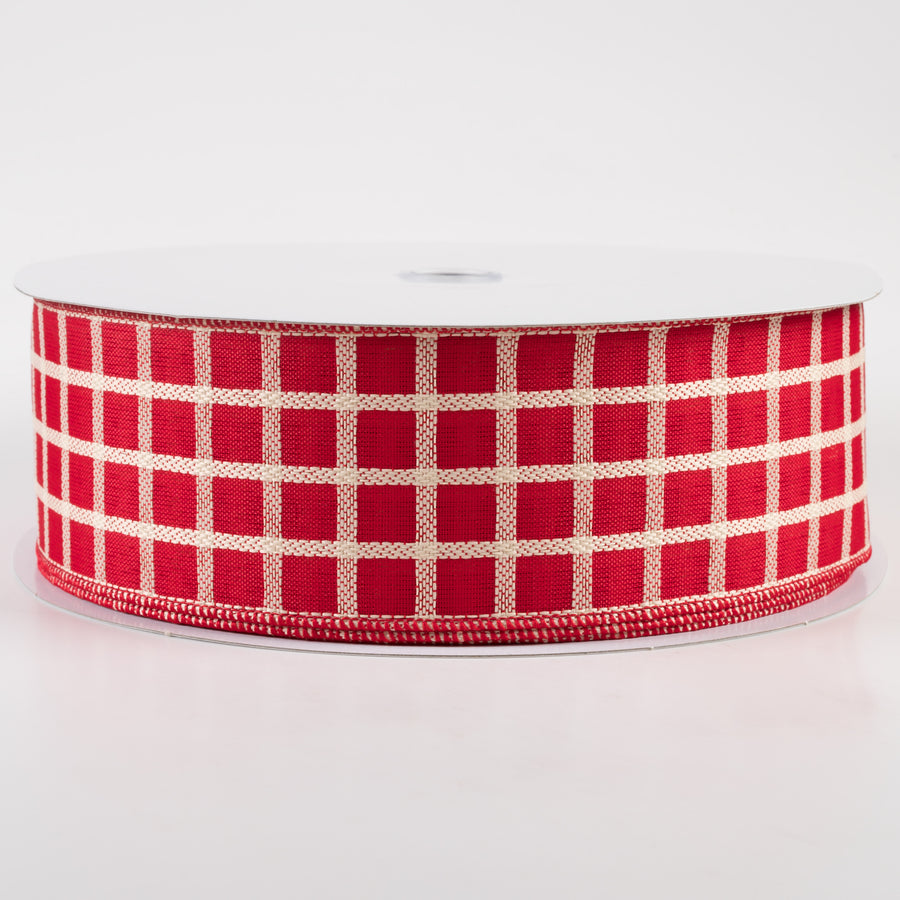 2.5" Woven Trellis Ribbon: Cream on Red (50 Yards)