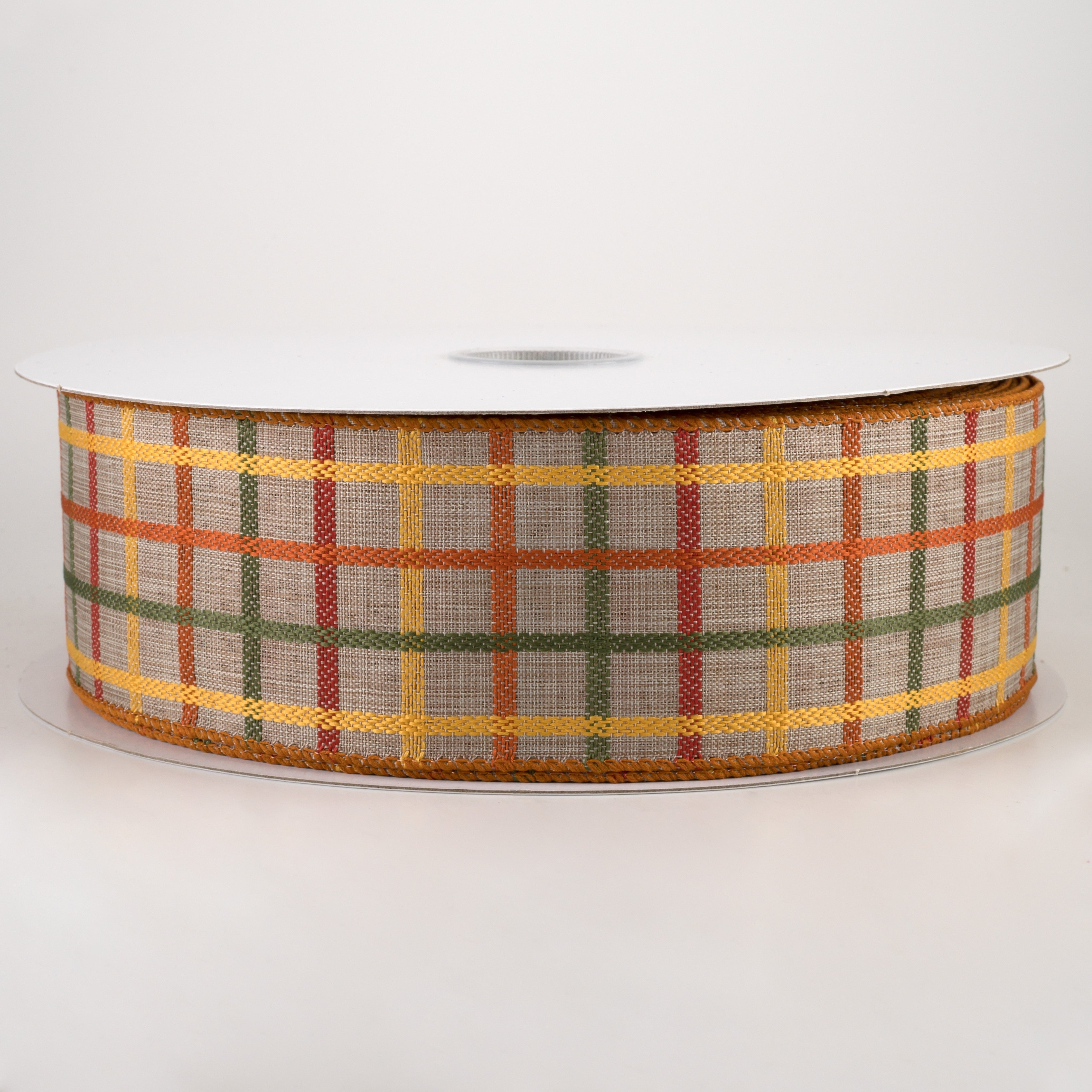2.5" Woven Trellis Ribbon: Natural, Orange, Yellow, Moss (50 Yards)