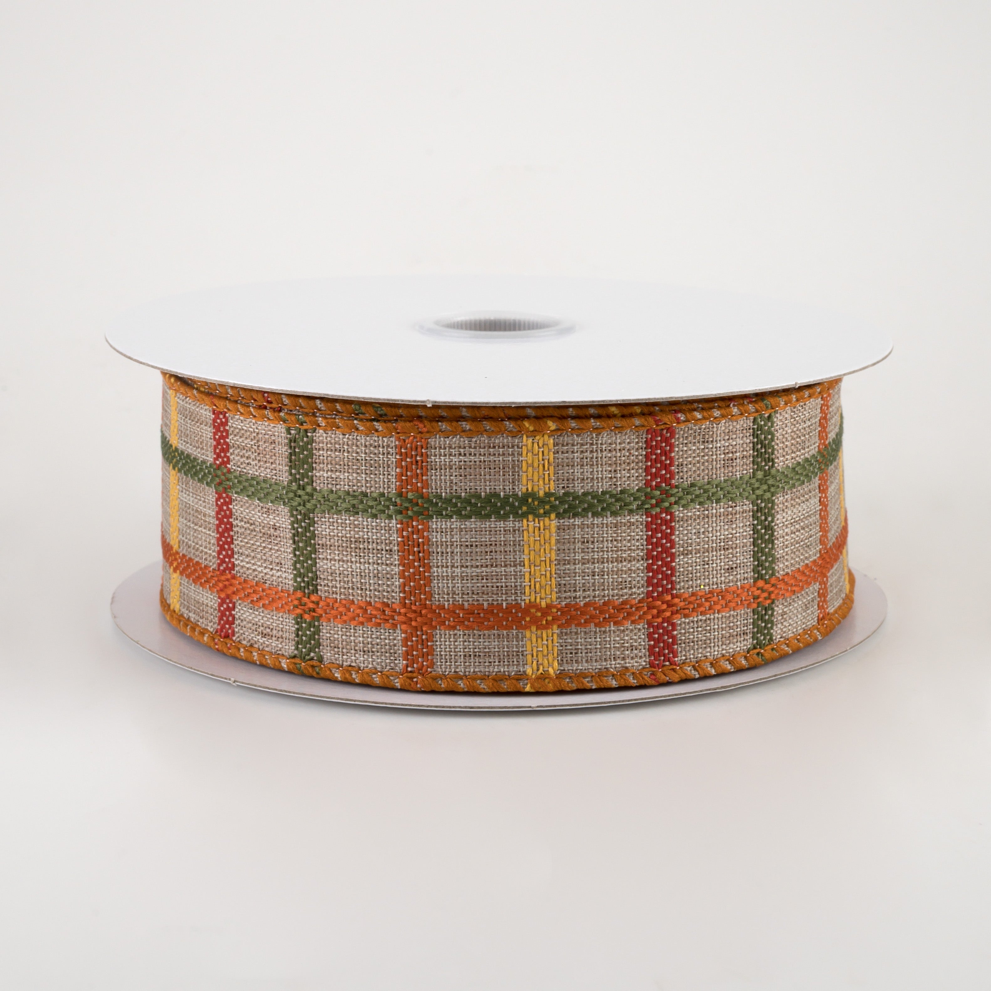 1.5" Woven Trellis Ribbon: Natural, Orange, Yellow, Moss (10 Yards) Item Number: 61207-09-49