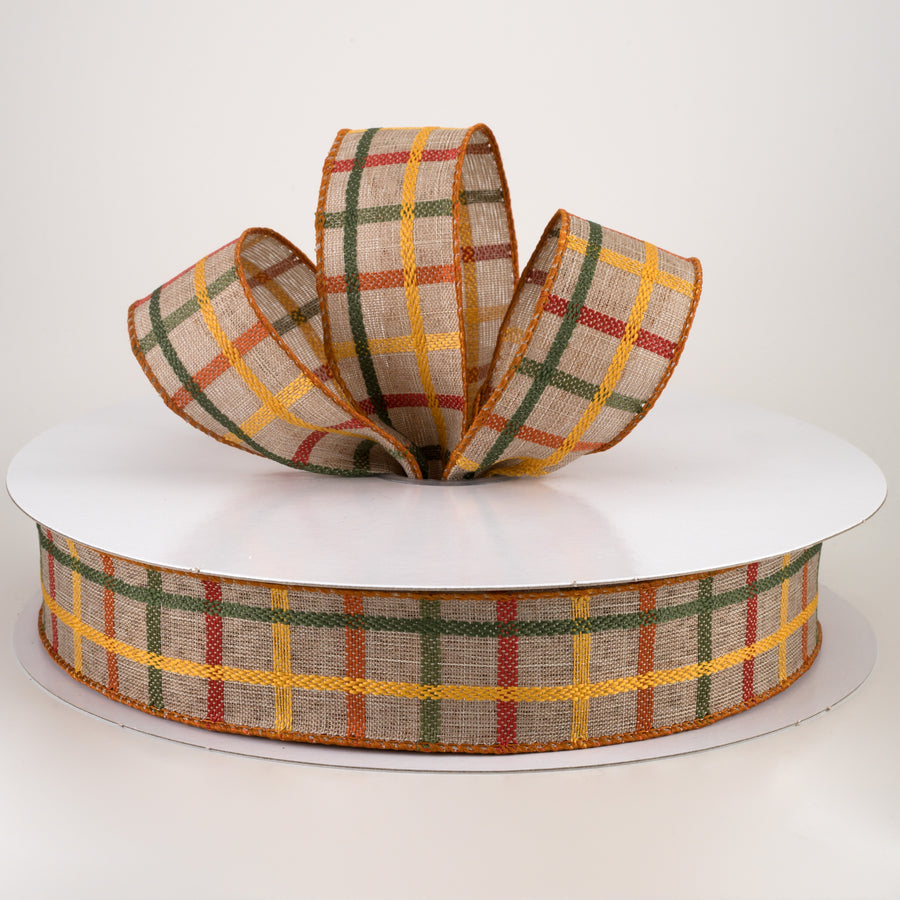 1.5" Woven Trellis Ribbon: Natural, Orange, Yellow, Moss (50 Yards) Lifestyle Photo