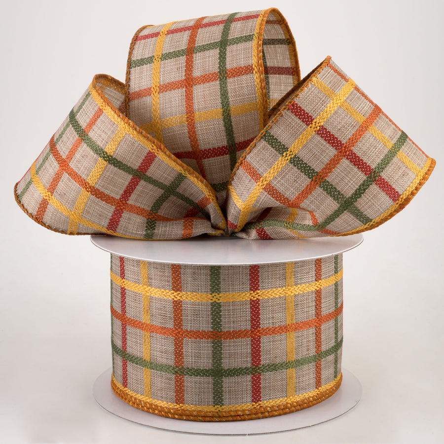 2.5" Woven Trellis Ribbon: Natural, Orange, Yellow, Moss (10 Yards) Lifestyle Photo