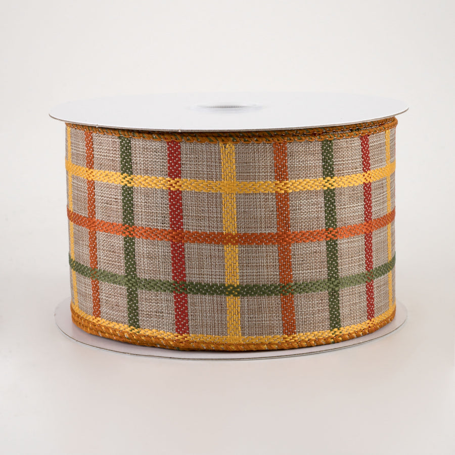 2.5" Woven Trellis Ribbon: Natural, Orange, Yellow, Moss (10 Yards)