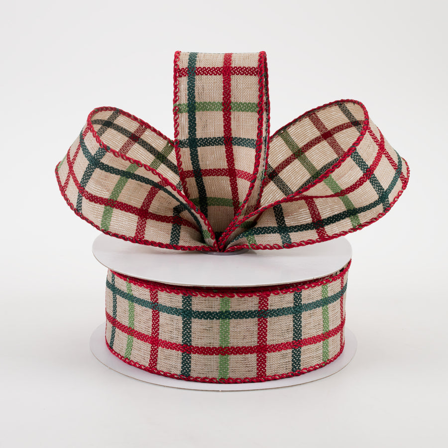1.5" Woven Trellis Ribbon: Red, Apple & Hunter Green on Natural (10 Yards) Lifestyle Photo