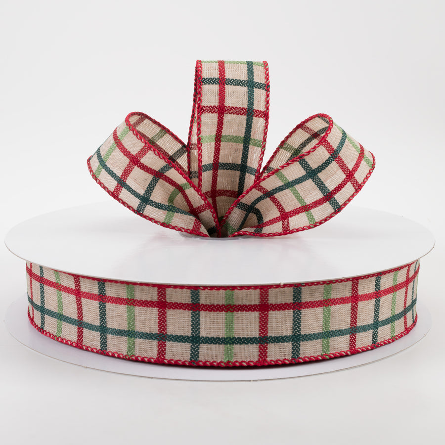 1.5" Woven Trellis Ribbon: Red, Apple & Hunter Green on Natural (50 Yards) Lifestyle Photo