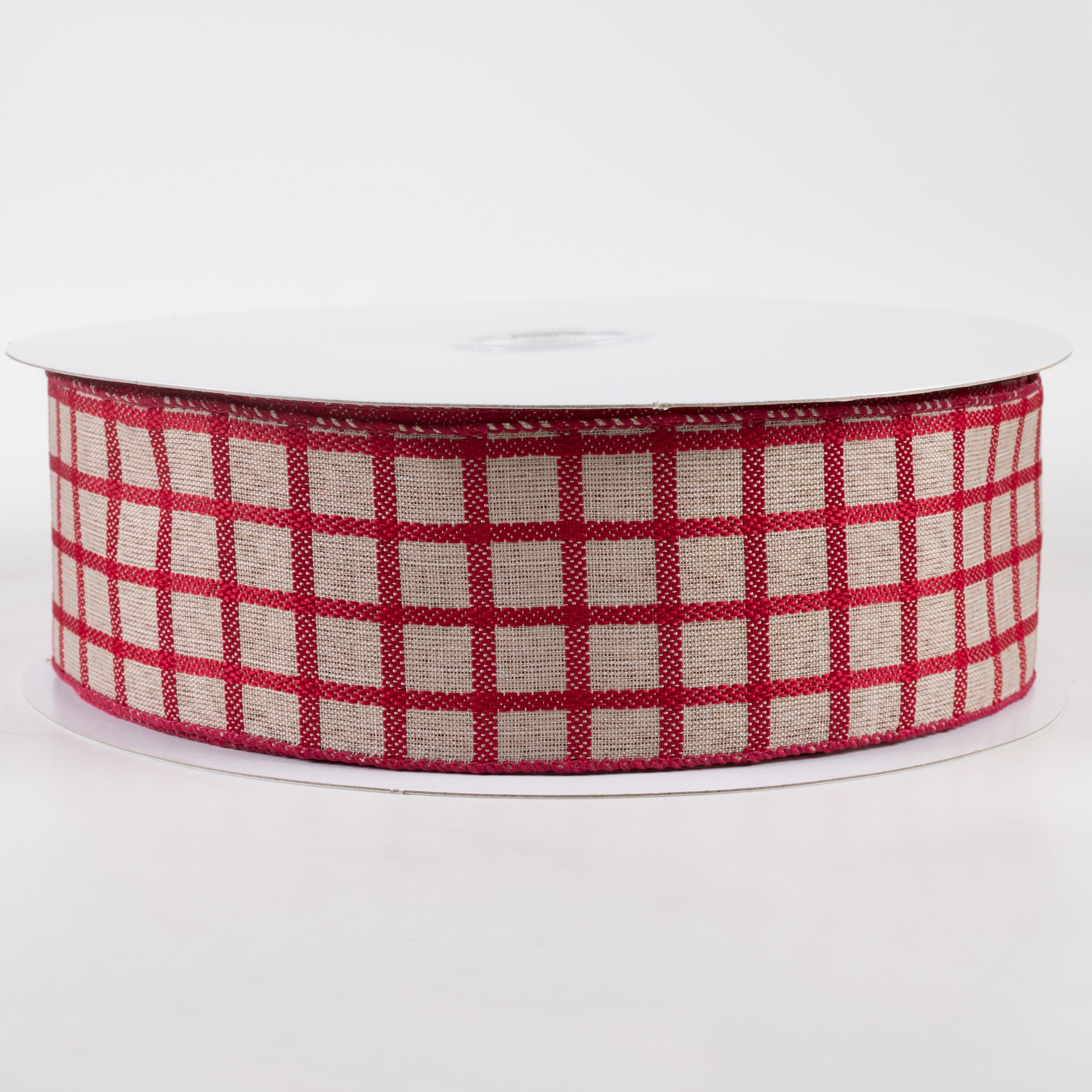 2.5" Woven Trellis Ribbon: Red on Natural (50 Yards)