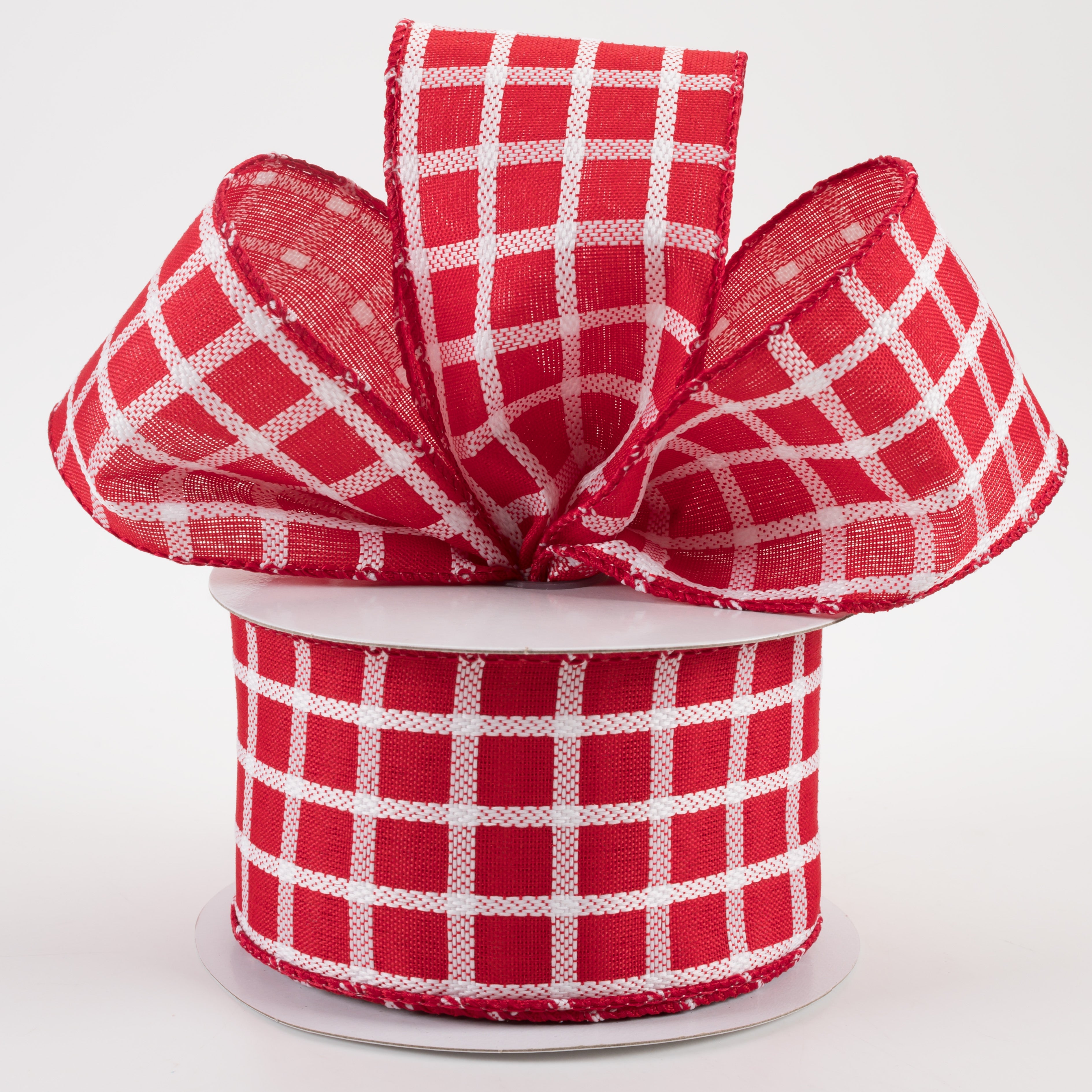 2.5" Woven Trellis Ribbon: Red & White (10 Yards) Lifestyle Photo