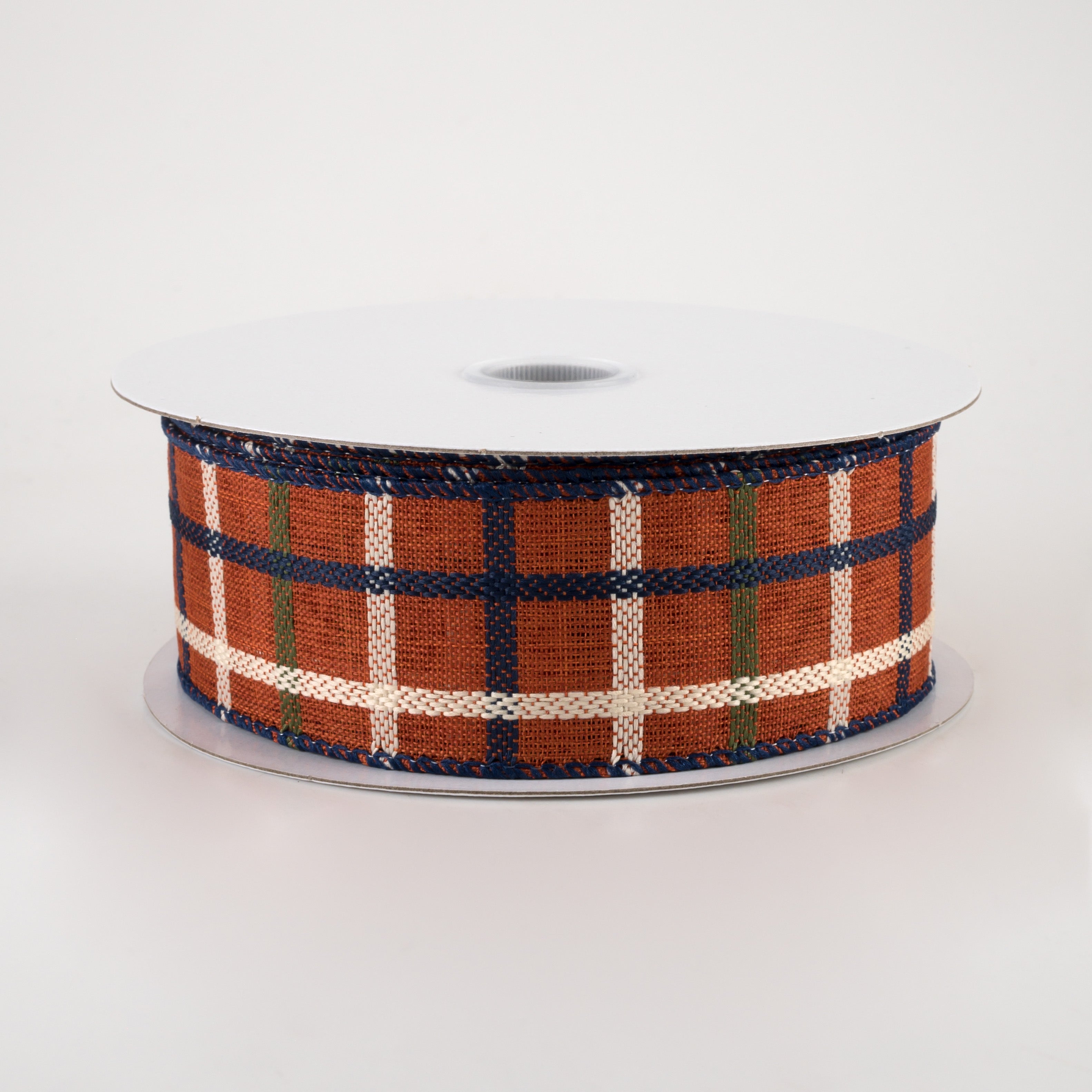 1.5" Woven Trellis Ribbon: Rust, Moss, Navy, Cream (10 Yards)