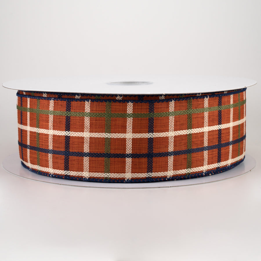 2.5" Woven Trellis Ribbon: Rust, Moss, Navy, Cream (50 Yards)