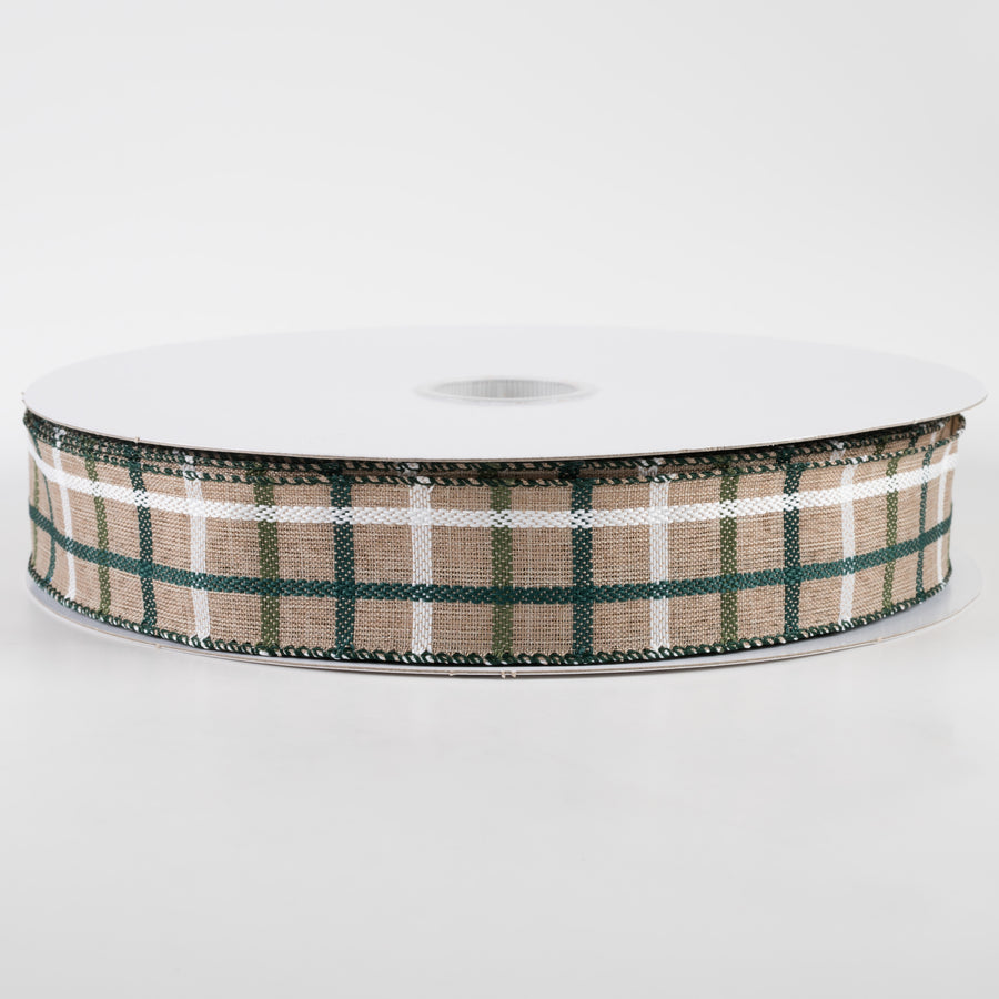 1.5" Woven Trellis Ribbon: White, Moss & Hunter Green on Natural (50 Yards)