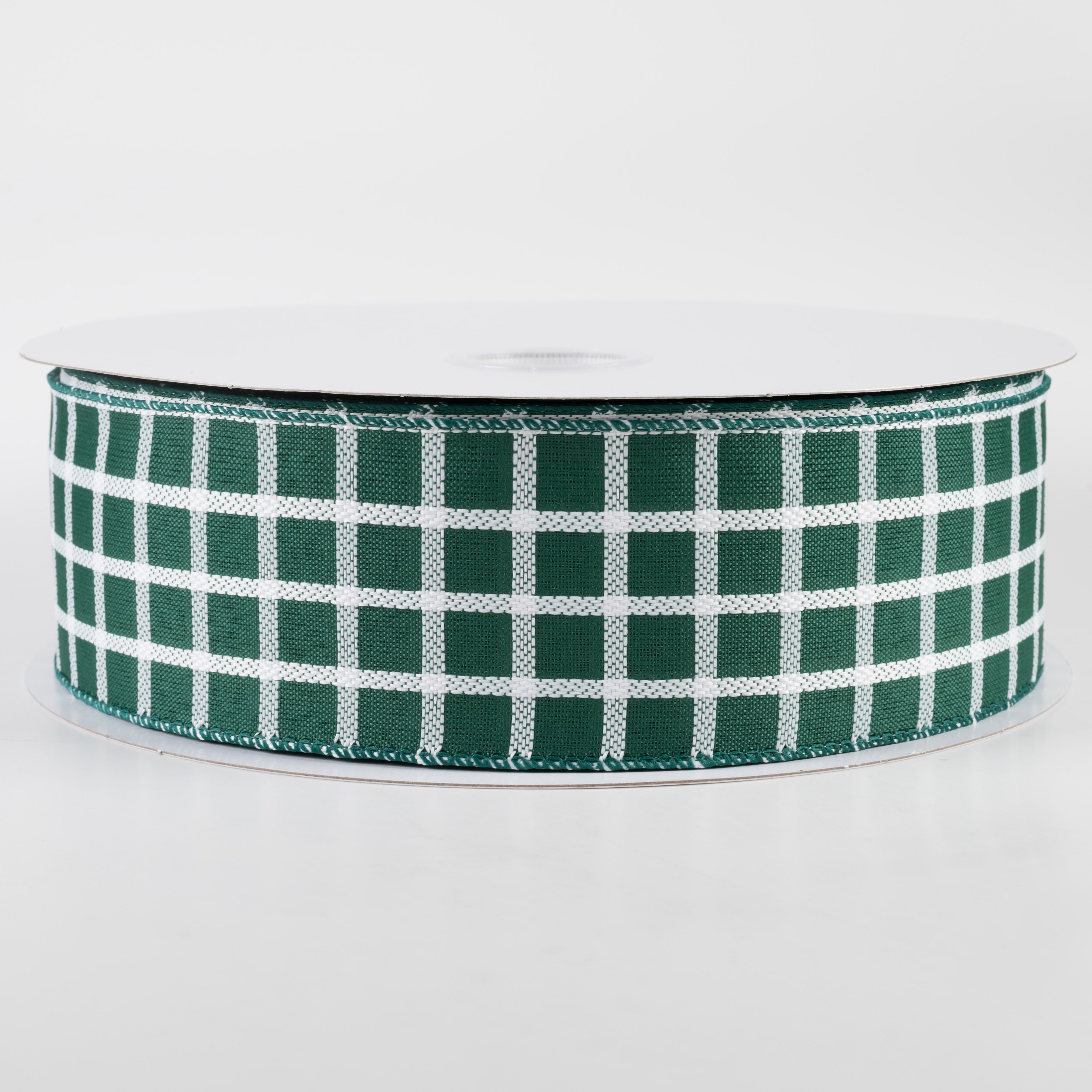 2.5" Woven Trellis Ribbon: White on Hunter Green (50 Yards)