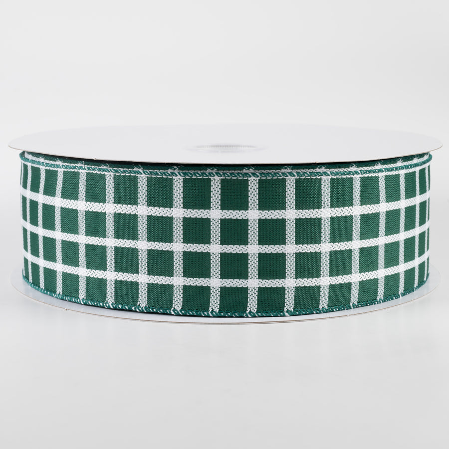 2.5" Woven Trellis Ribbon: White on Hunter Green (50 Yards)