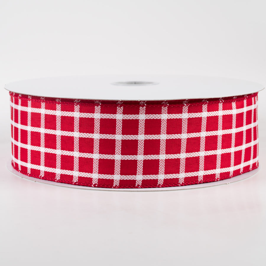 2.5" Woven Trellis Ribbon: White on Red (50 Yards)
