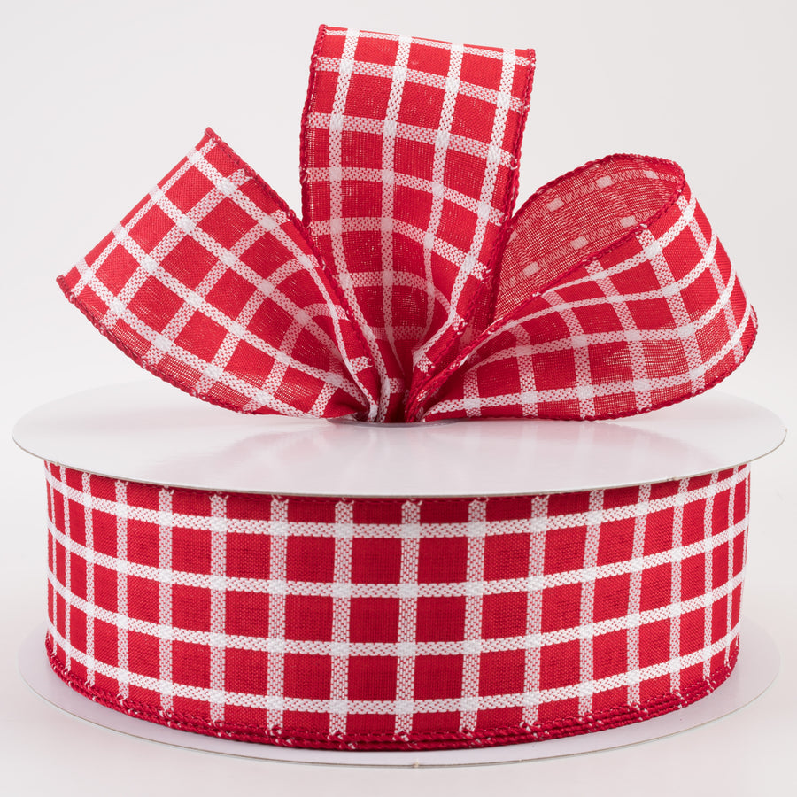 2.5" Woven Trellis Ribbon: White on Red (50 Yards) Lifestyle Photo
