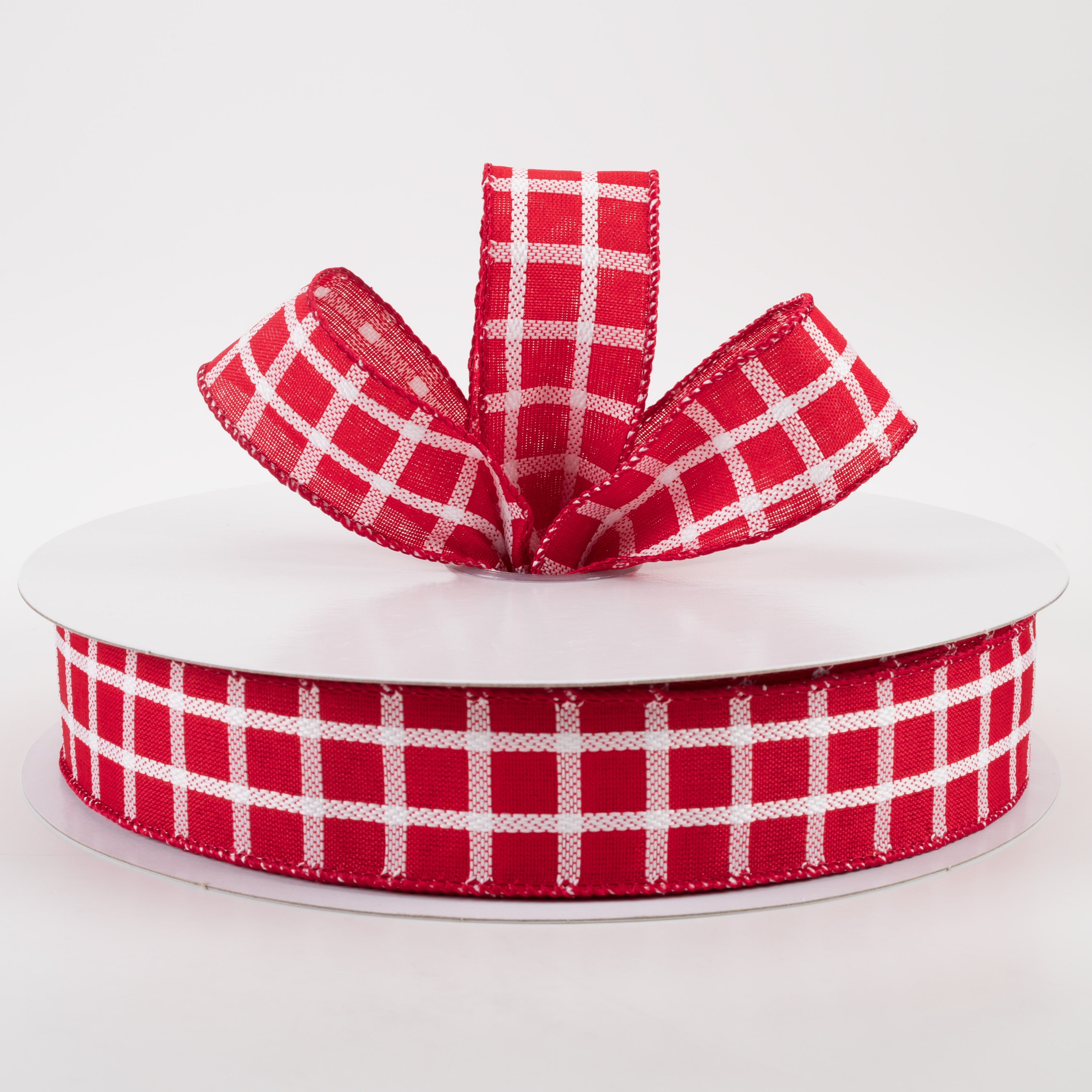 1.5" Woven Trellis Ribbon: White on Red (50 Yards) Lifestyle Photo