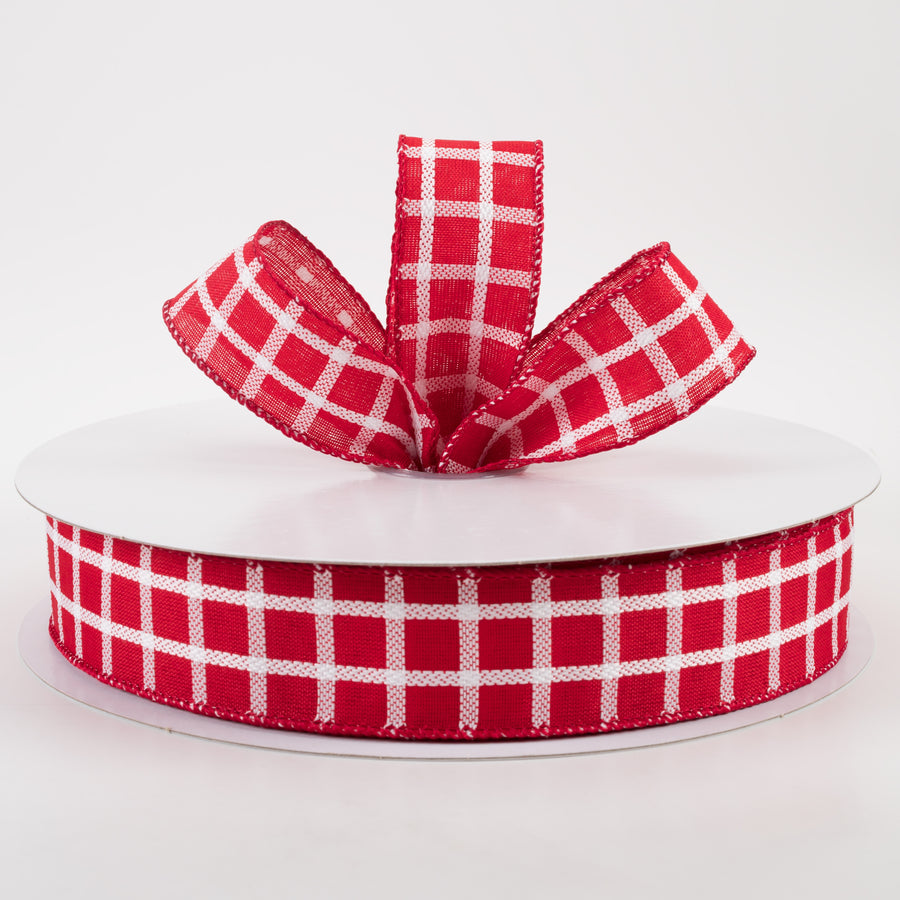 1.5" Woven Trellis Ribbon: White on Red (50 Yards) Lifestyle Photo