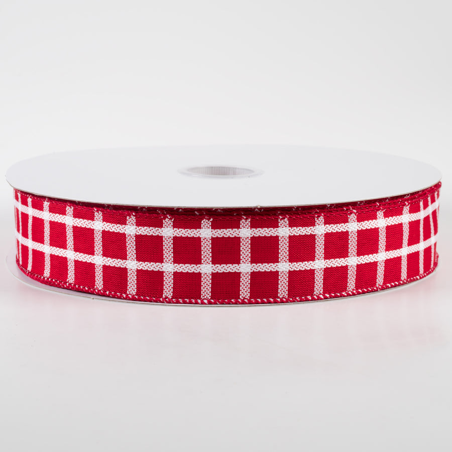 1.5" Woven Trellis Ribbon: White on Red (50 Yards)