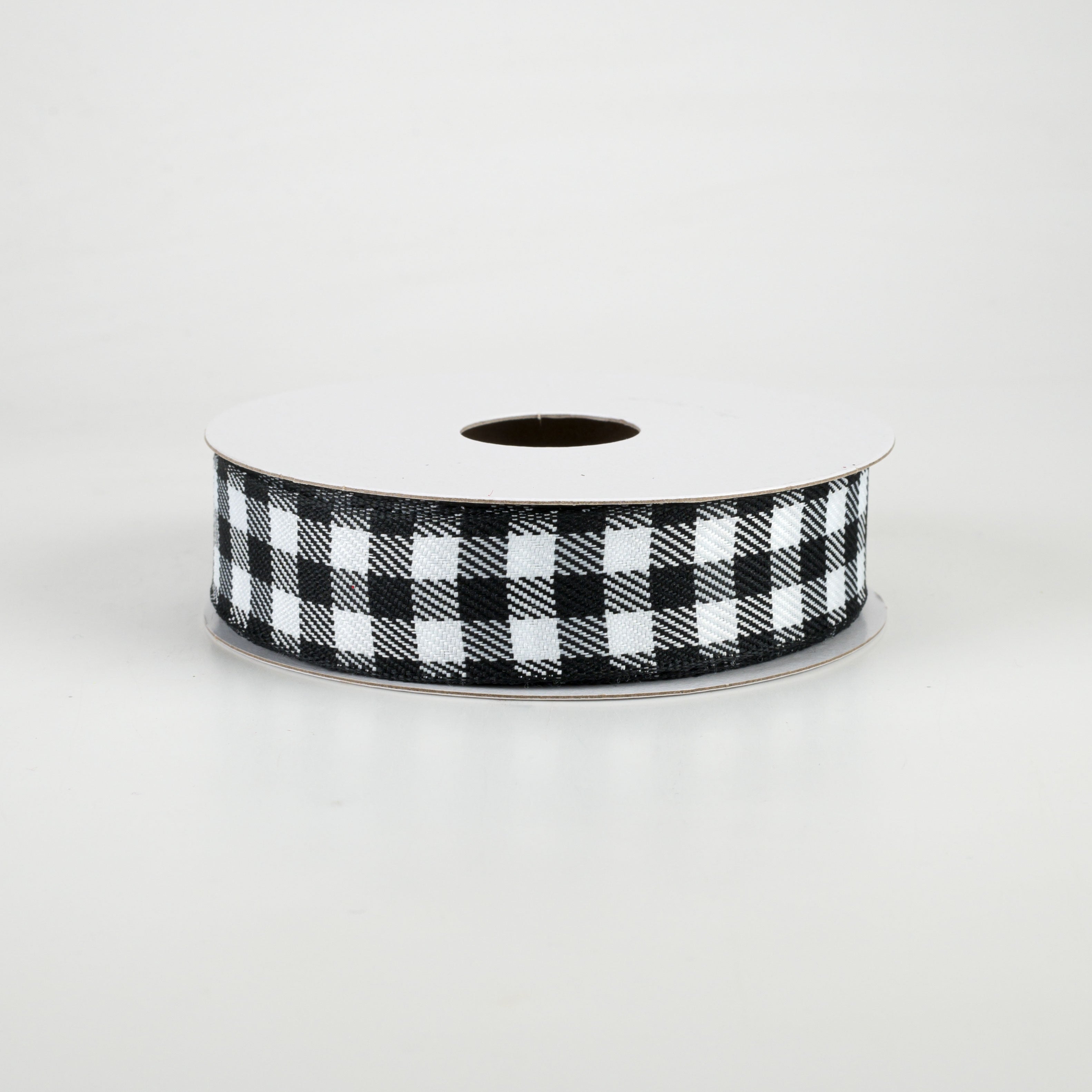7/8" Woven Wired Buffalo Plaid Ribbon: Black & White (10 Yards)
