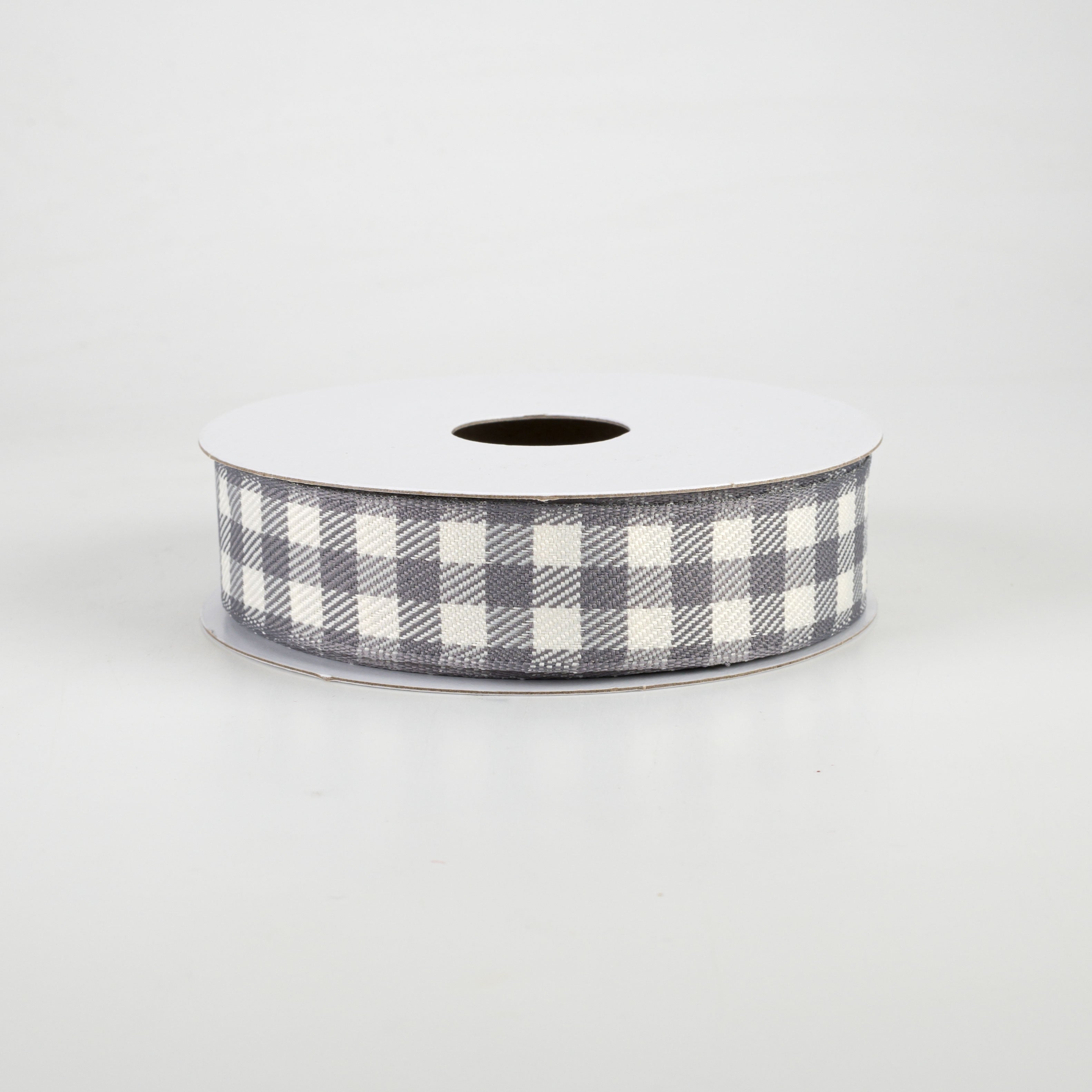 7/8" Woven Wired Buffalo Plaid Ribbon: Grey & White (10 Yards)