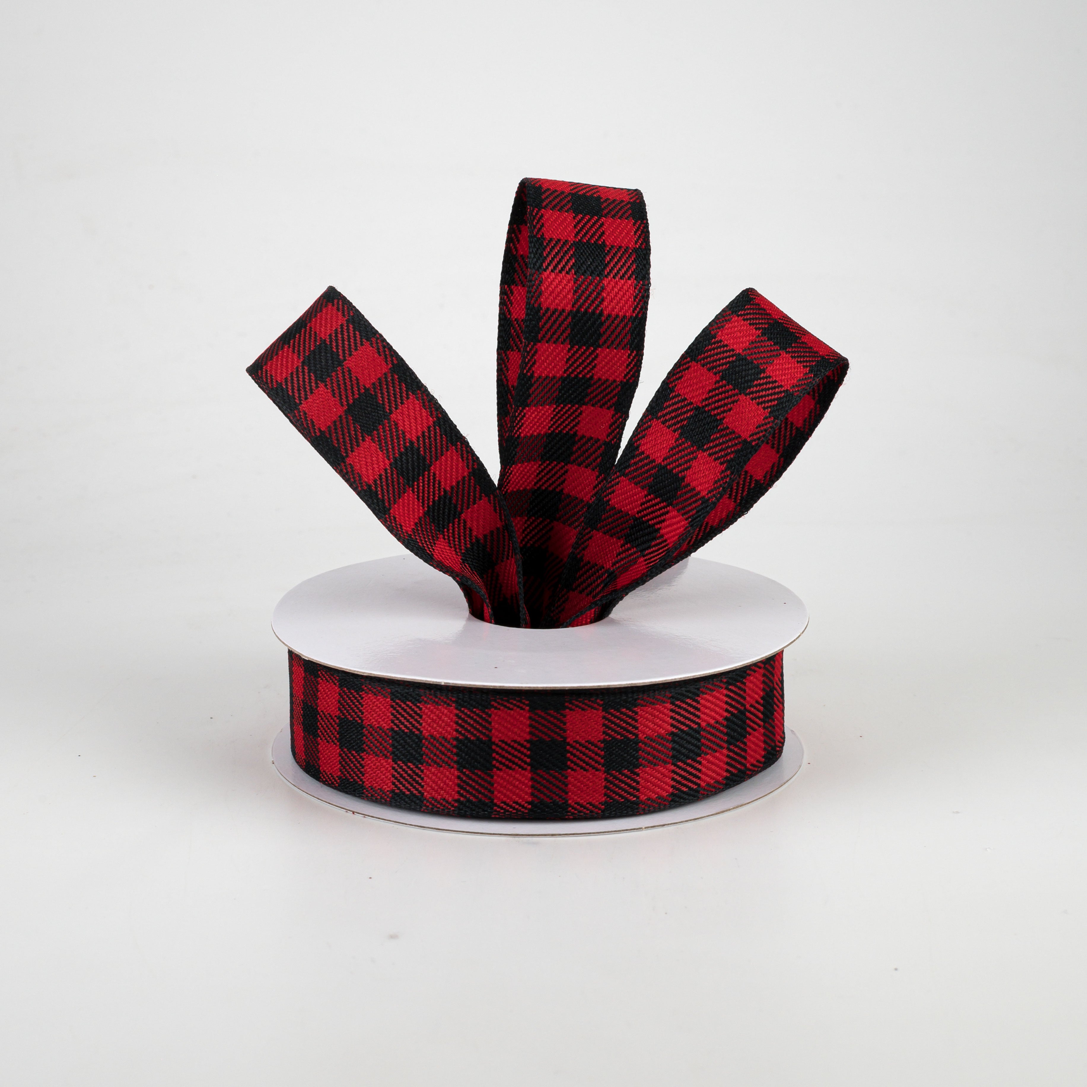7/8" Woven Wired Buffalo Plaid Ribbon: Red & Black (10 Yards) Lifestyle Photo