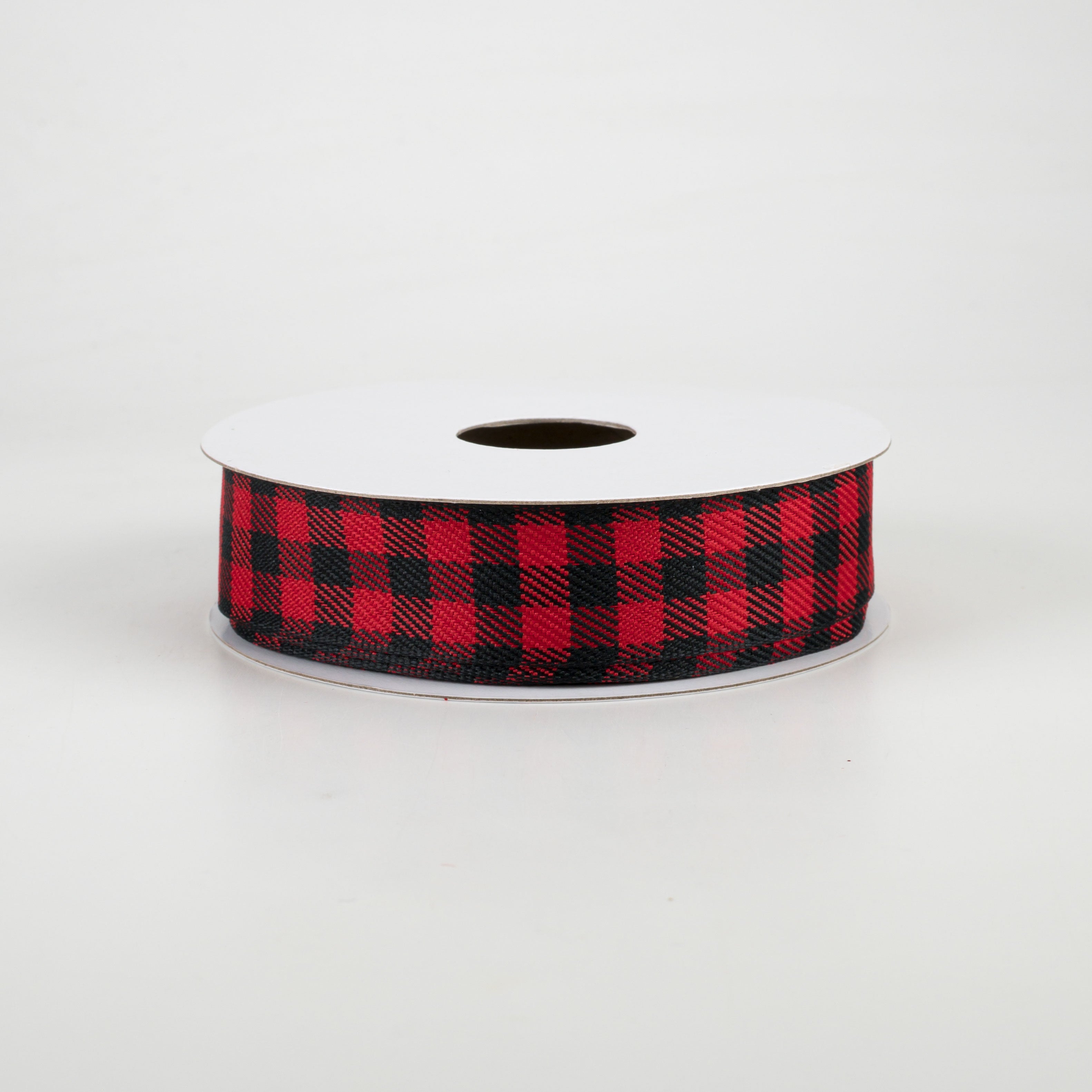 7/8" Woven Wired Buffalo Plaid Ribbon: Red & Black (10 Yards)