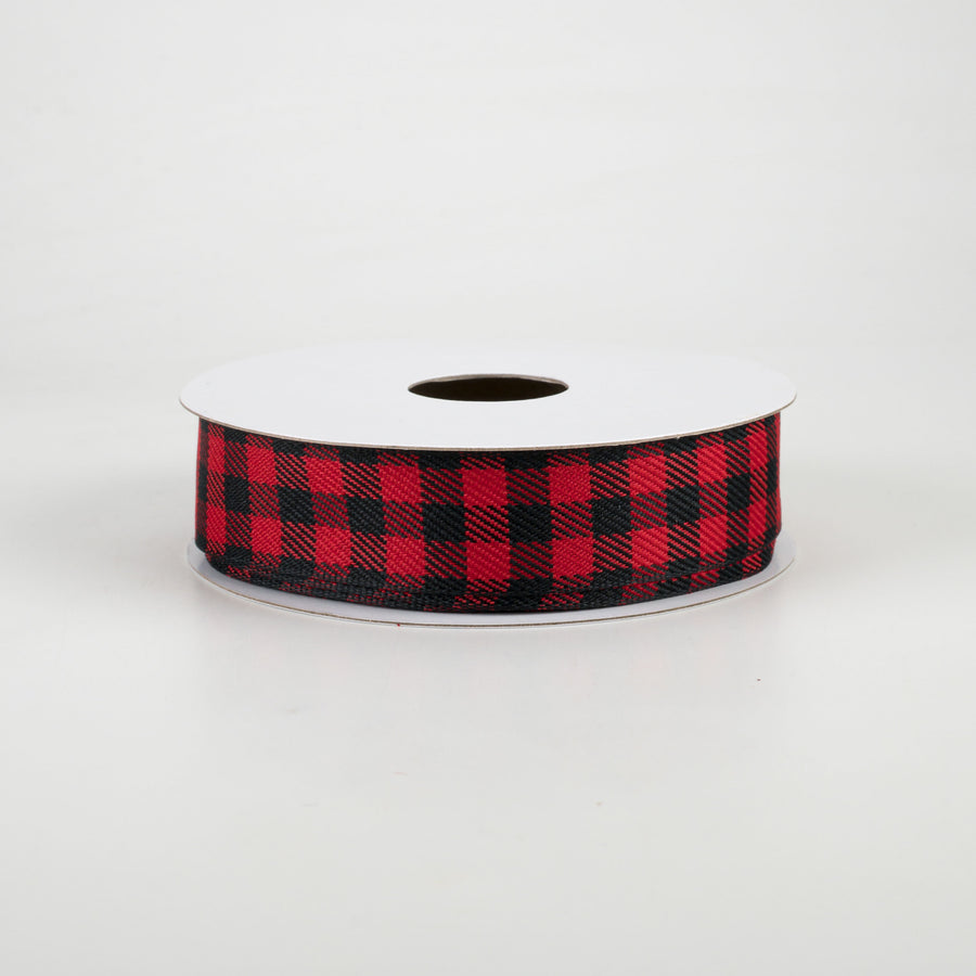 7/8" Woven Wired Buffalo Plaid Ribbon: Red & Black (10 Yards)