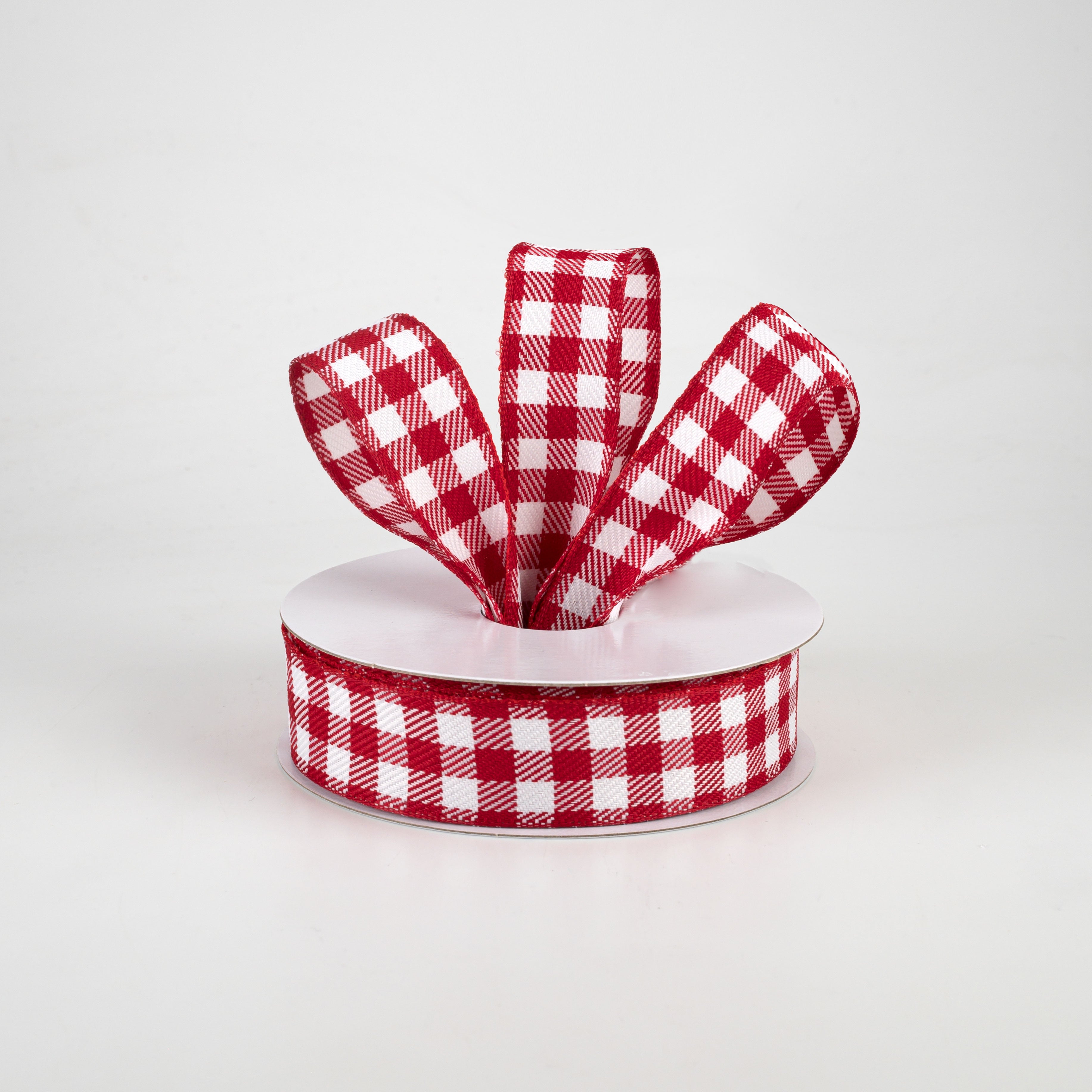 7/8" Woven Wired Buffalo Plaid Ribbon: Red & White (10 Yards) Lifestyle Photo