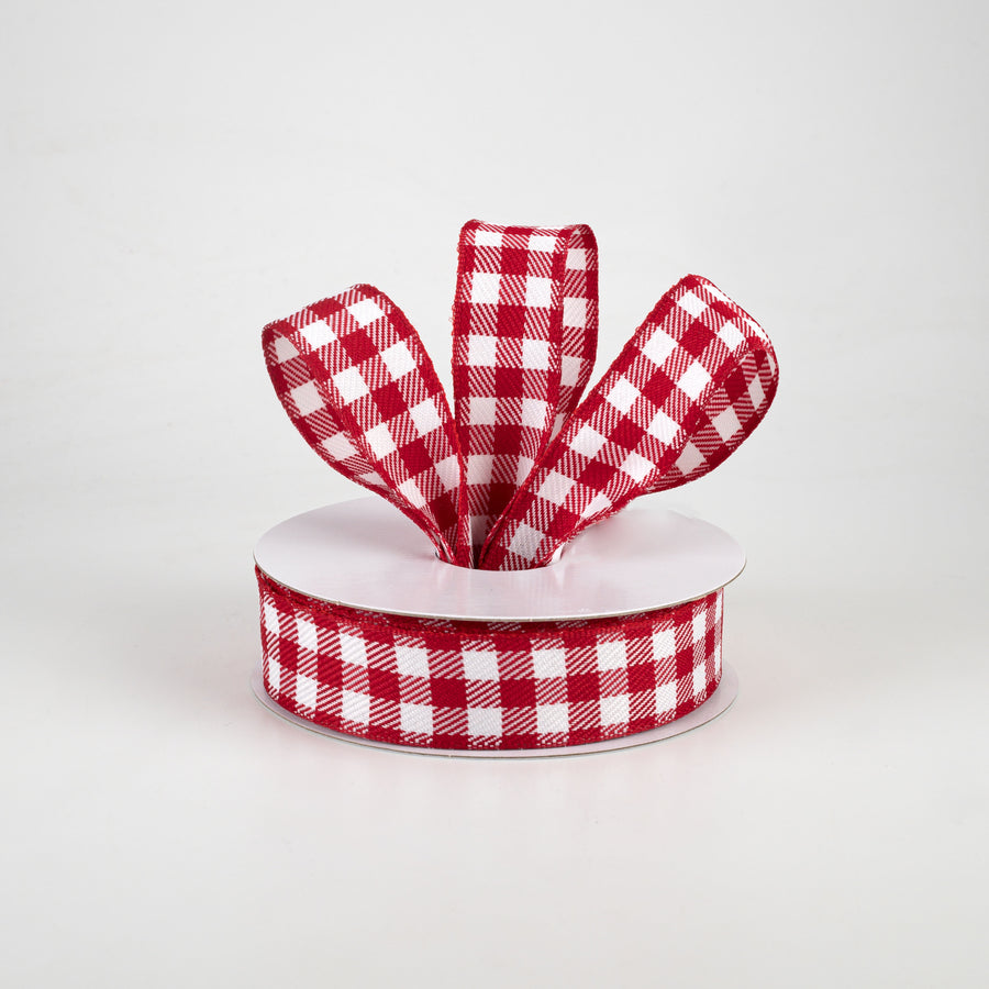 7/8" Woven Wired Buffalo Plaid Ribbon: Red & White (10 Yards) Lifestyle Photo
