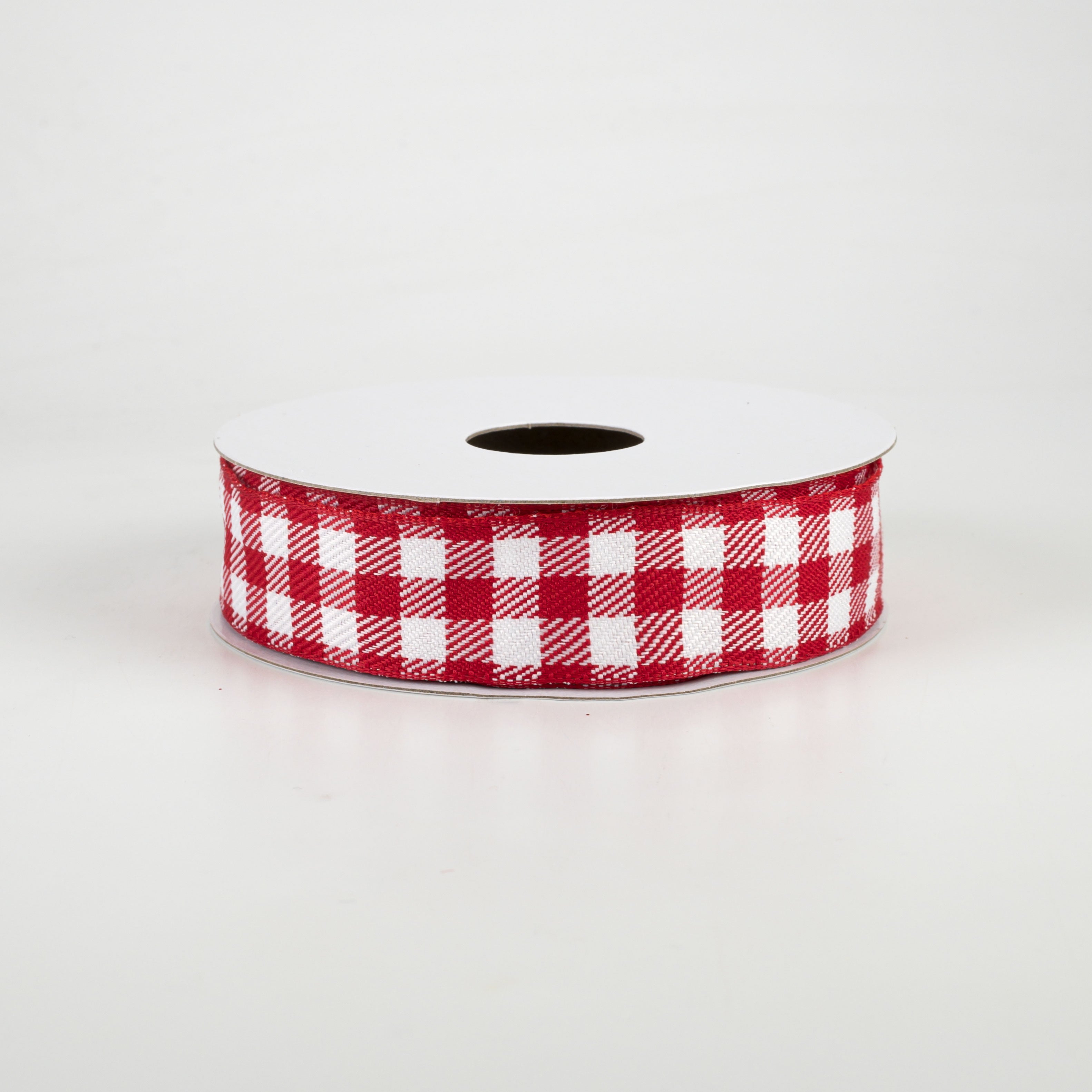 7/8" Woven Wired Buffalo Plaid Ribbon: Red & White (10 Yards)