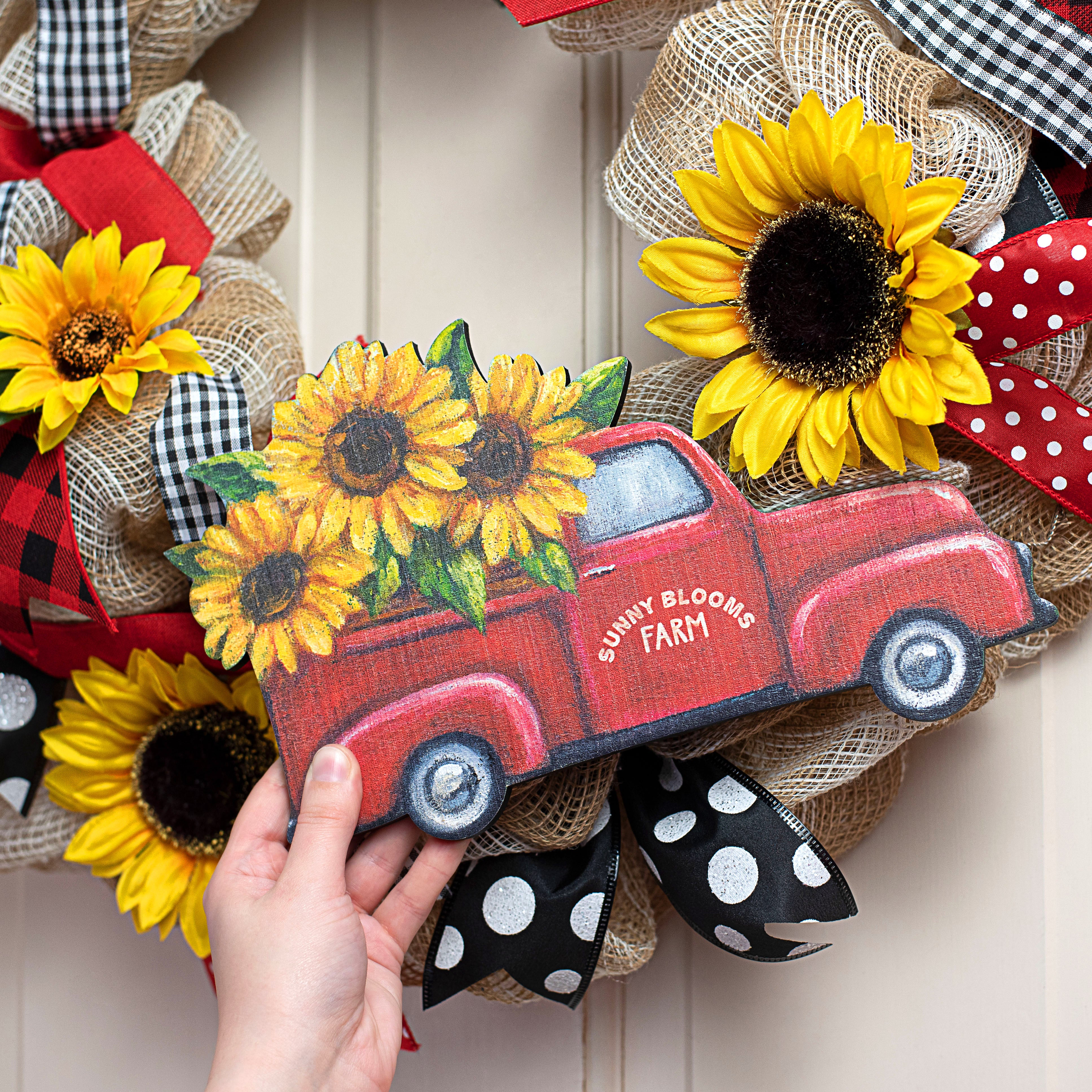 12" Wreath Insert: Sunflower Filled Truck Lifestyle Photo