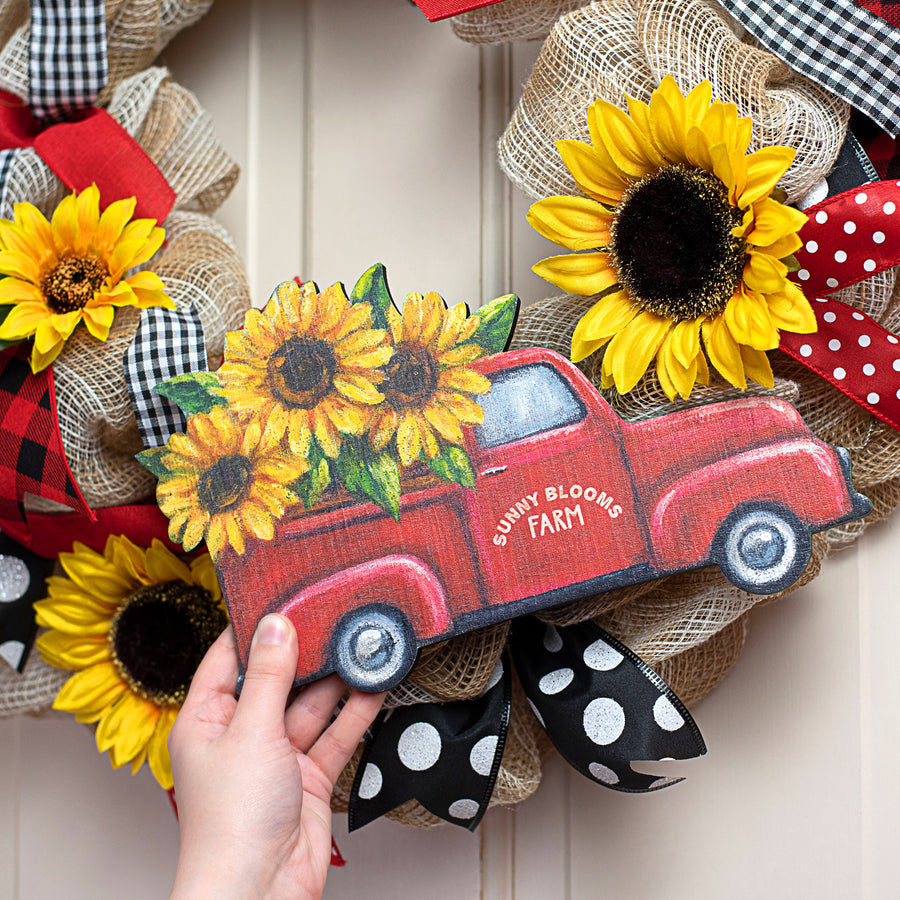 12" Wreath Insert: Sunflower Filled Truck Lifestyle Photo