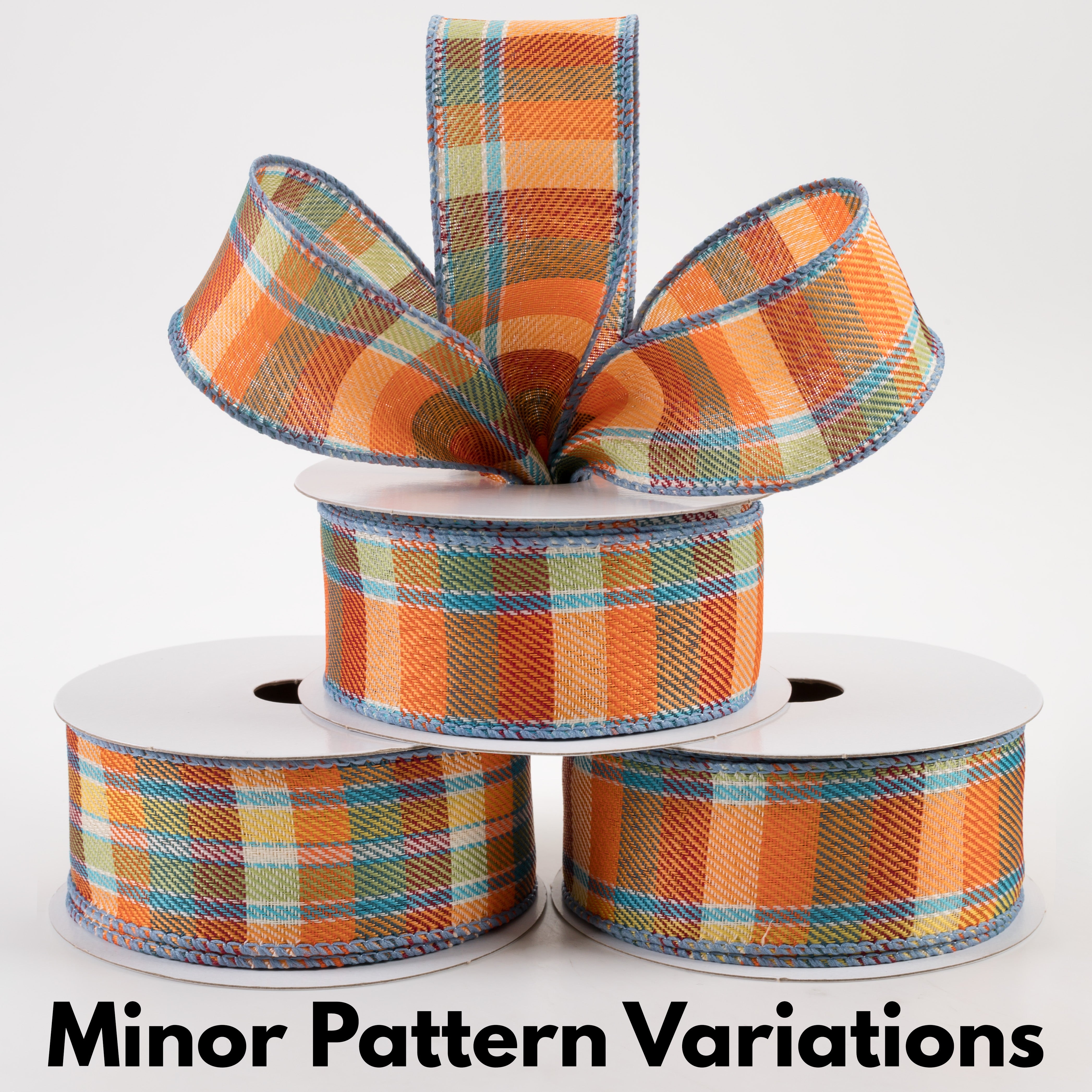 1.5" Scarecrow Plaid Ribbon: Blue, Orange, Yellow (10 Yards)