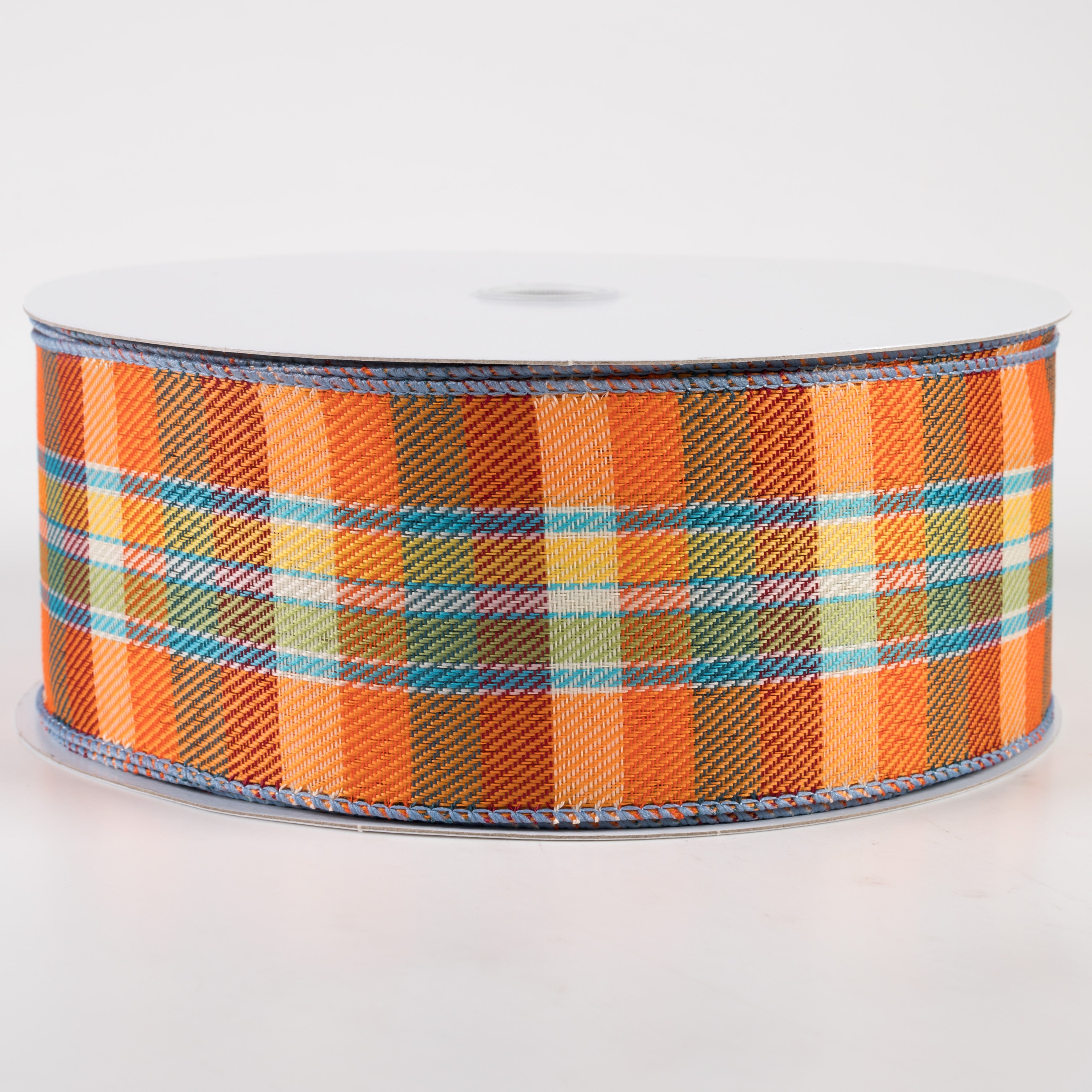 2.5" Scarecrow Plaid Ribbon: Blue, Orange, Yellow (50 Yards)