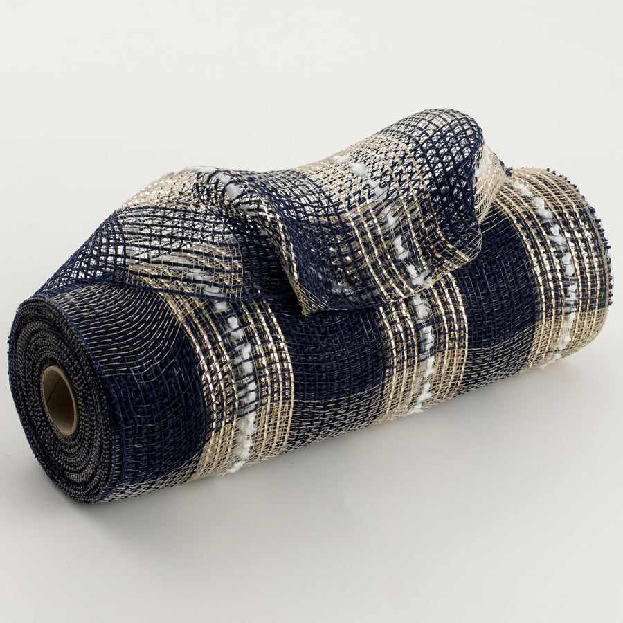 10" Metallic Fabric Plaid Mesh: Navy, Champagne, Snowball