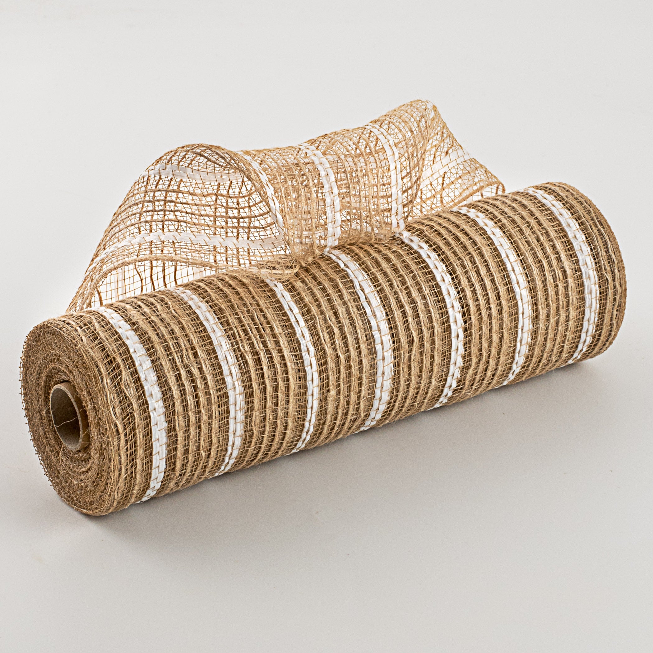 10" Burlap Stripe Mesh: White (10 Yards)