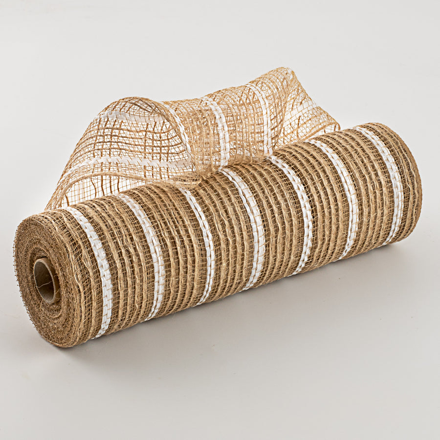 10" Burlap Stripe Mesh: White (10 Yards)