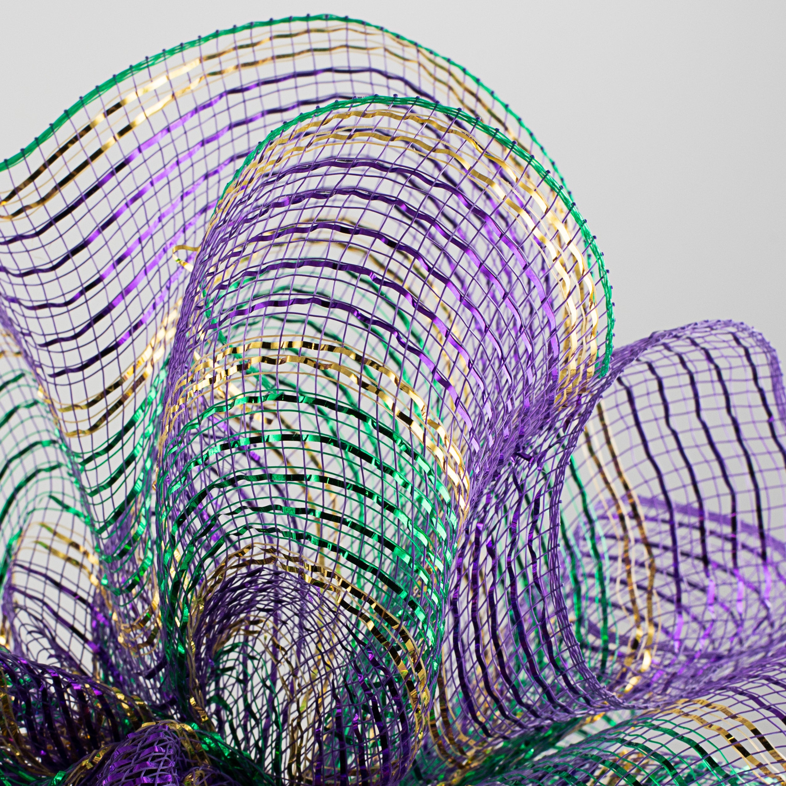10" Poly Deco Mesh: Metallic Purple, Green & Gold Stripes (10 Yards)