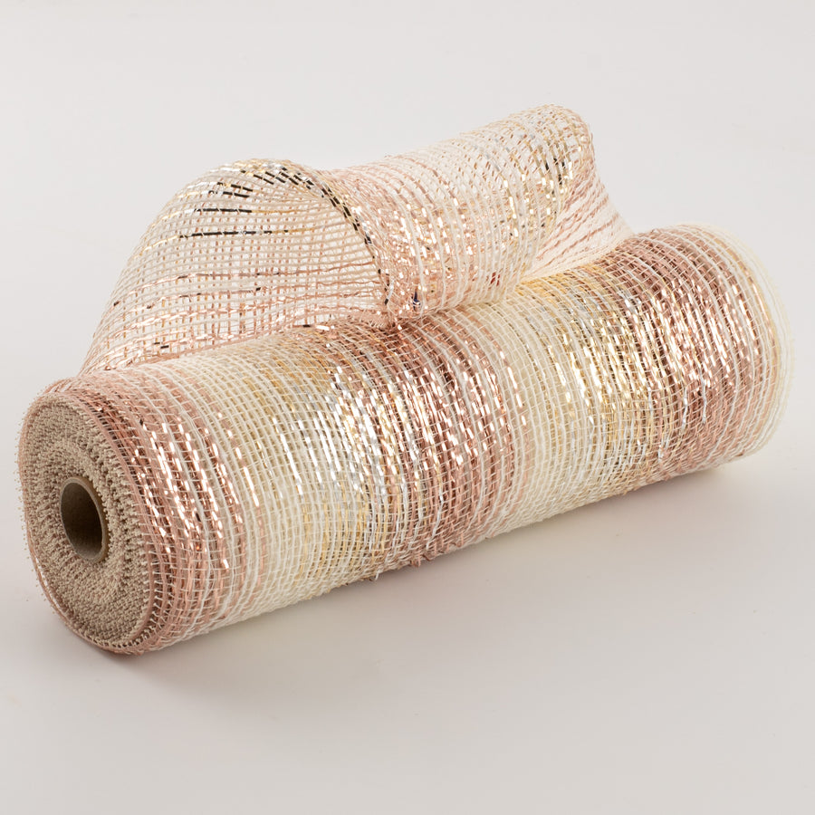 10" Burlap Deco Mesh: Cotton & Metallic Rose Gold Ombré