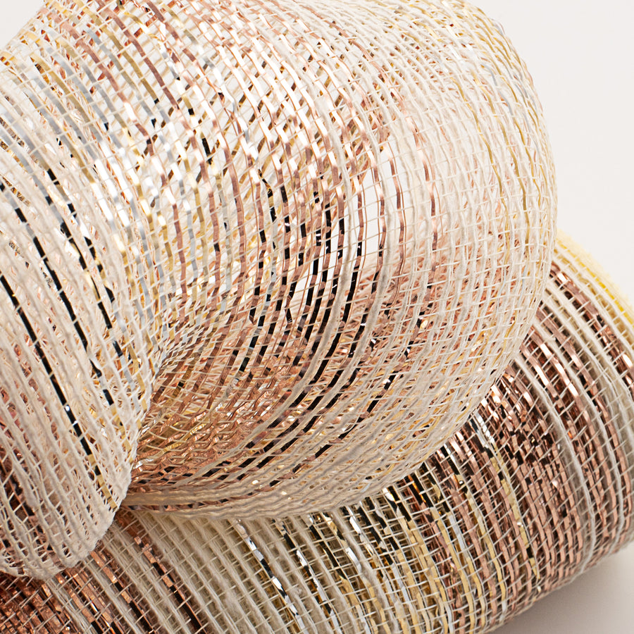 10" Burlap Deco Mesh: Cotton & Metallic Rose Gold Ombré