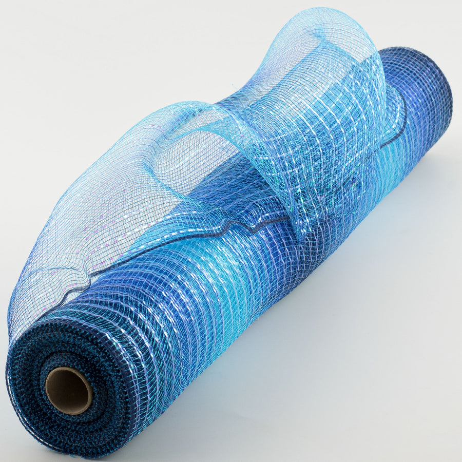 21" Poly Deco Mesh: Blue Iridescent Ombré