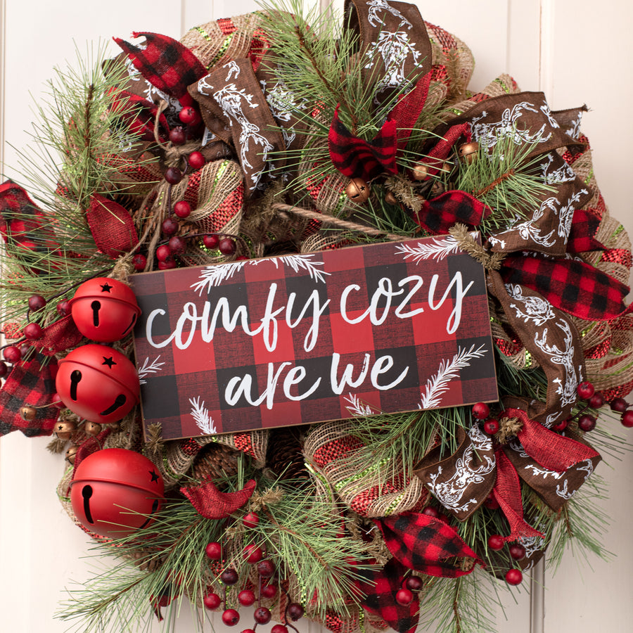 12" Wooden Sign: Comfy Cozy Buffalo Plaid