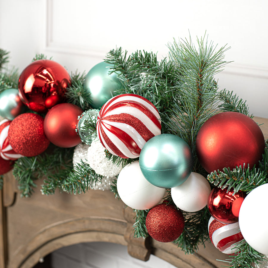 6' Effortless Ornament Garland: Red, White, Turquoise
